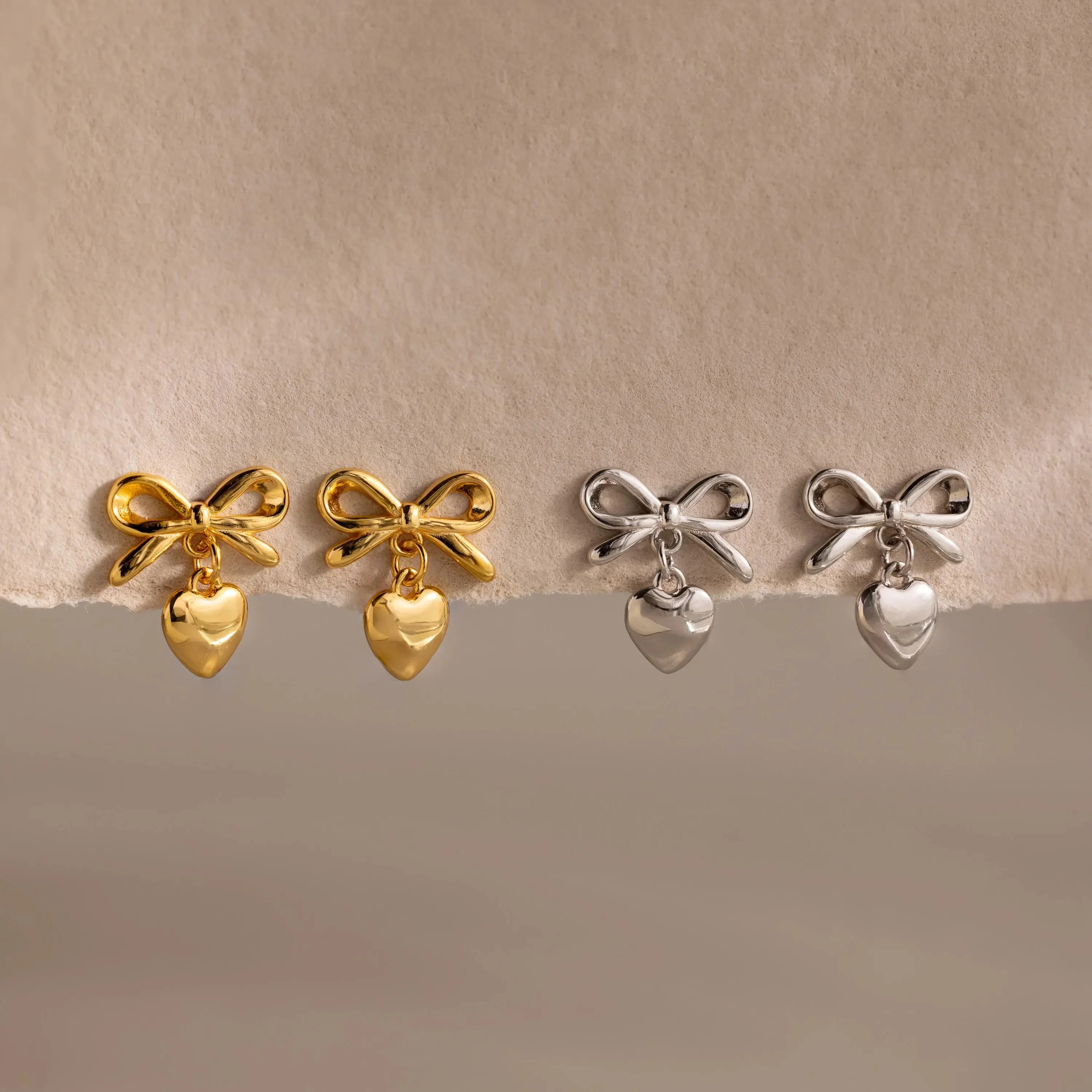 Bow Heart Studs in Silver - Image 5