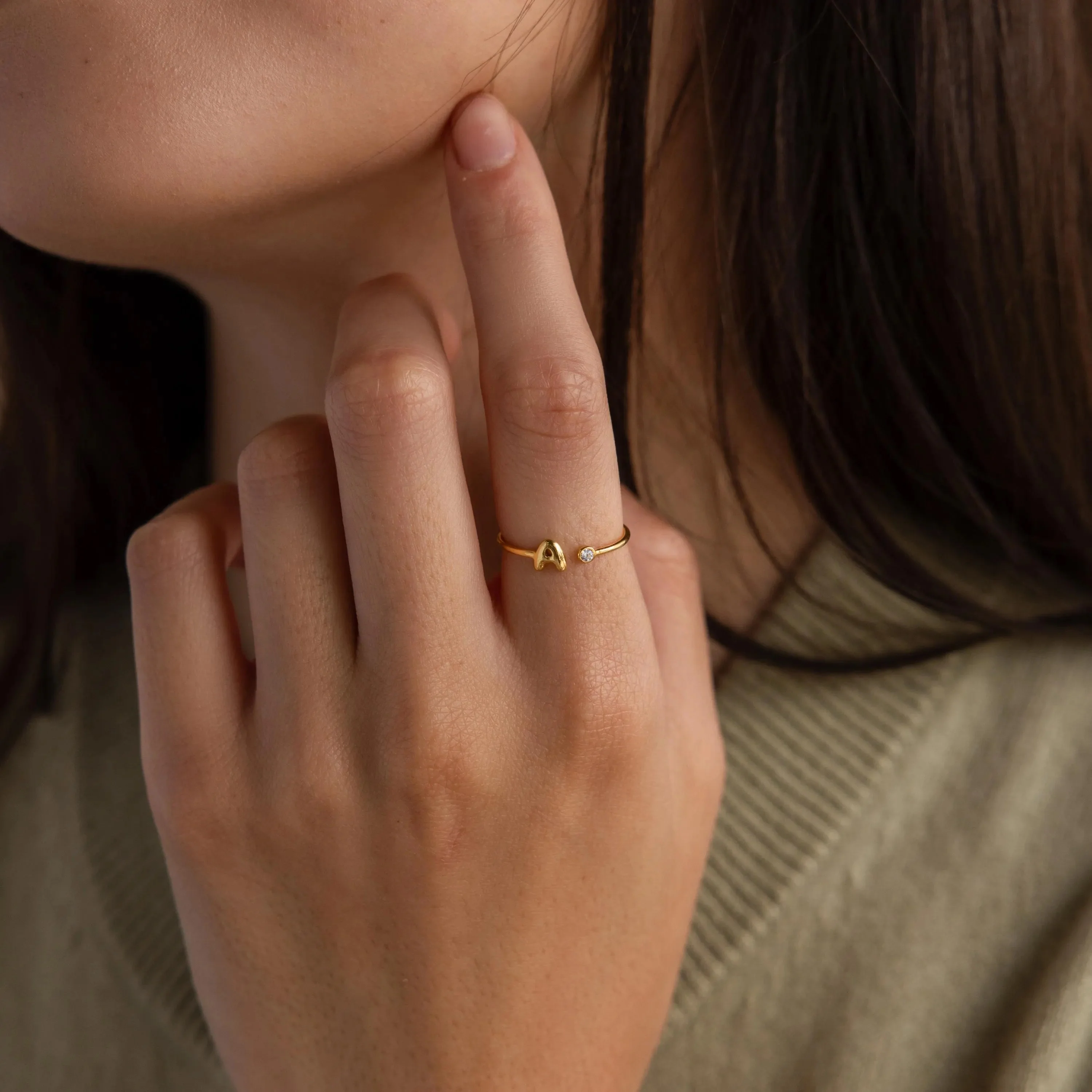 Bubble Initial Birthstone Ring in 18K Gold - Image 2