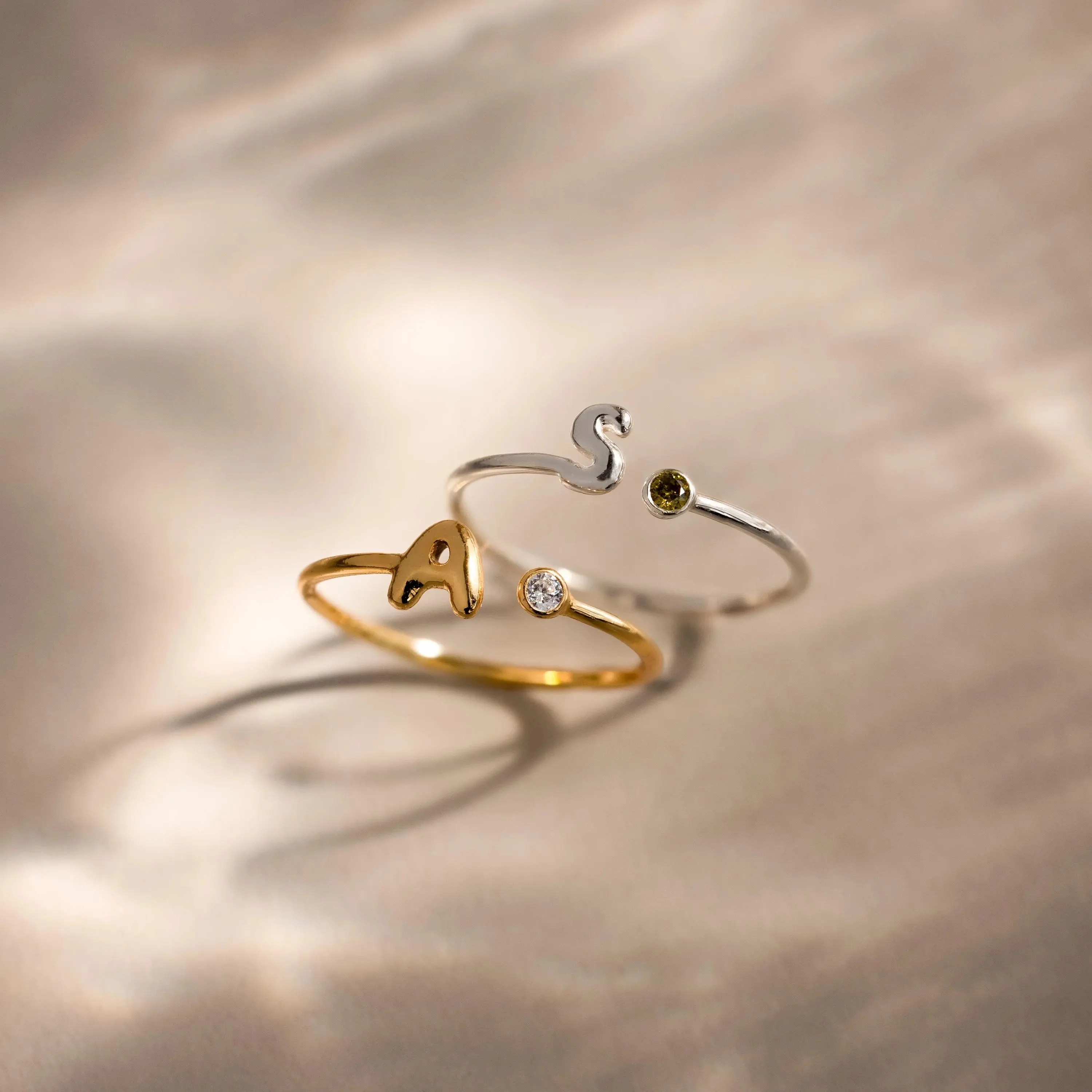Bubble Initial Birthstone Ring in Silver - Image 5