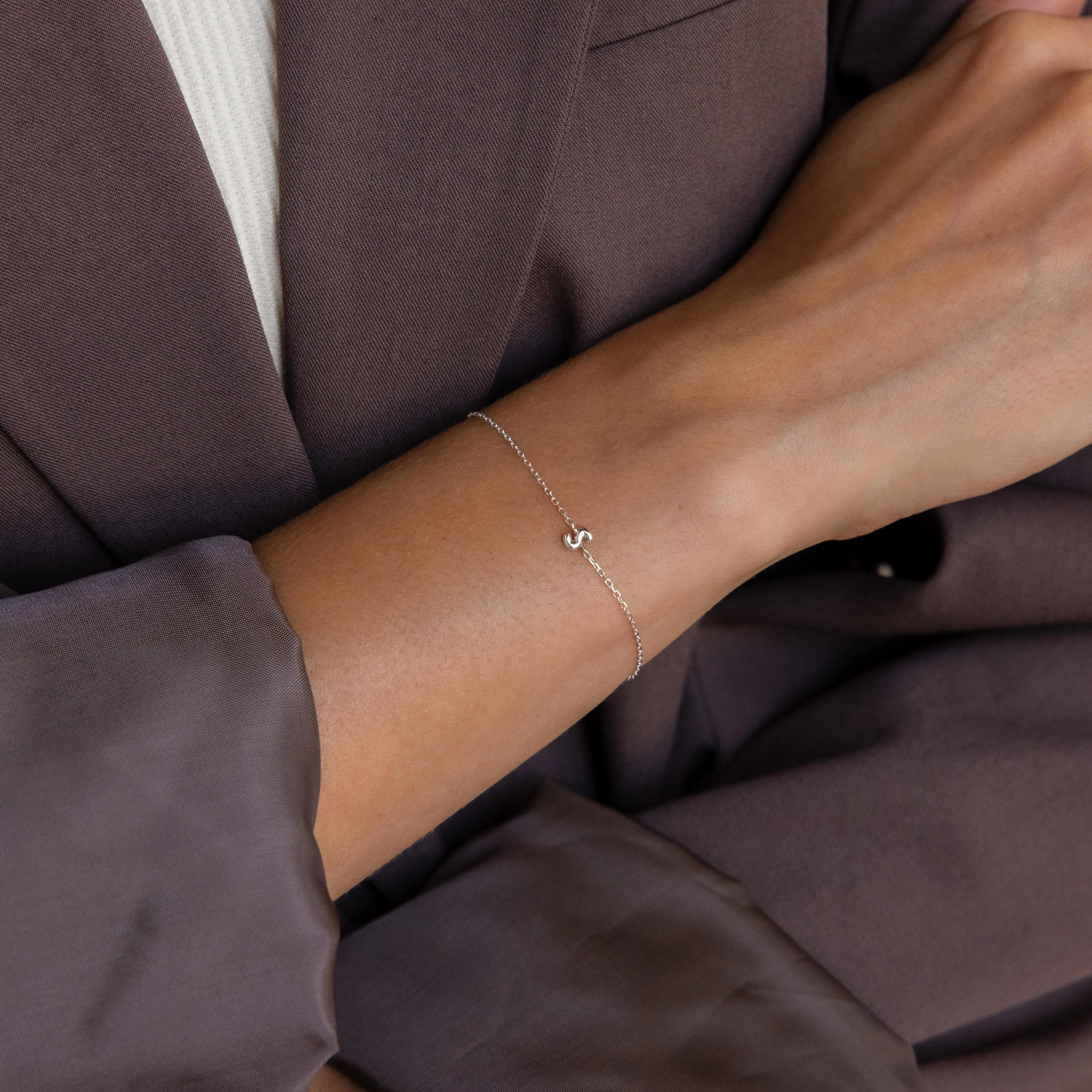 Bubble Initial Bracelet in Silver - Image 2
