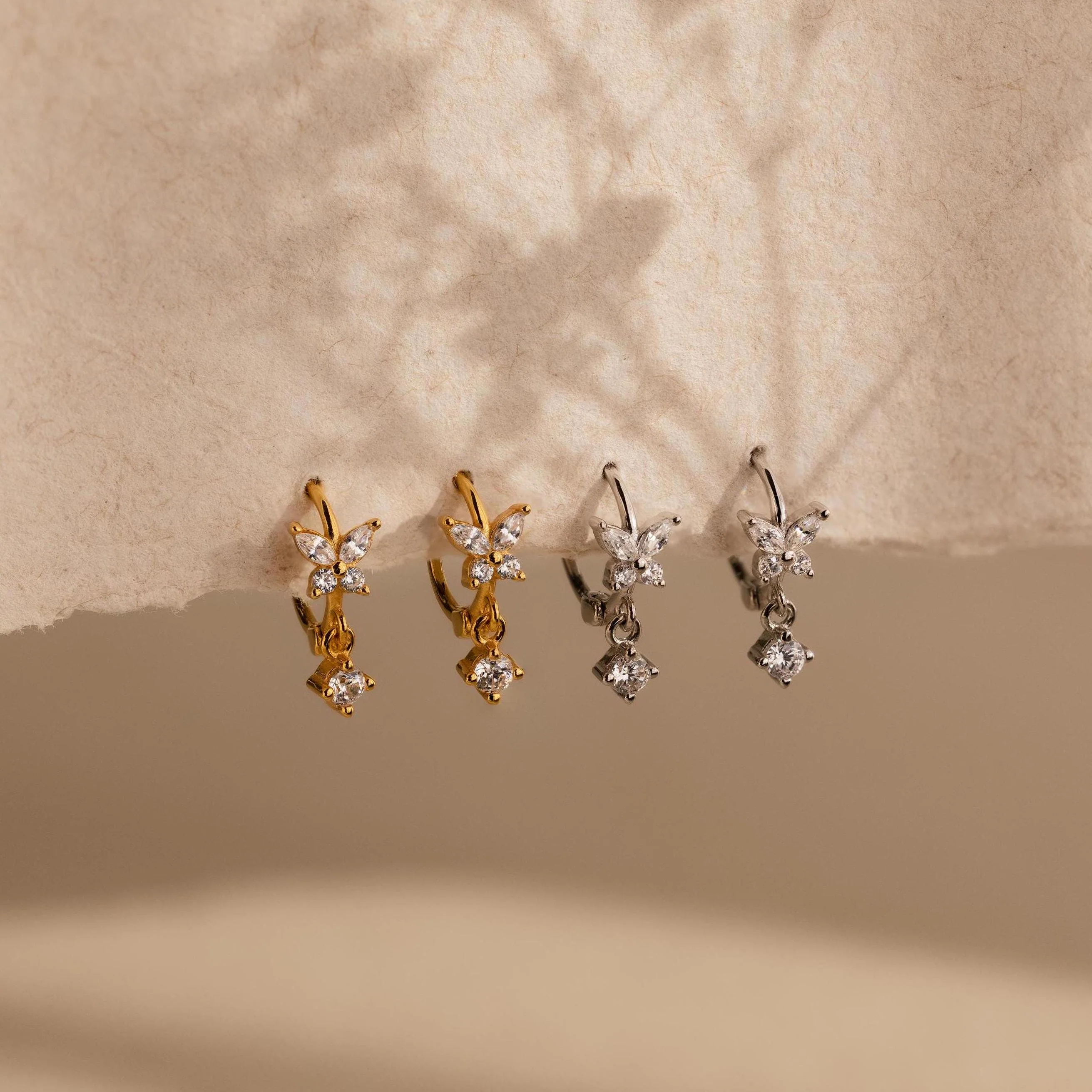 Butterfly Drop Huggies in Silver - Image 5