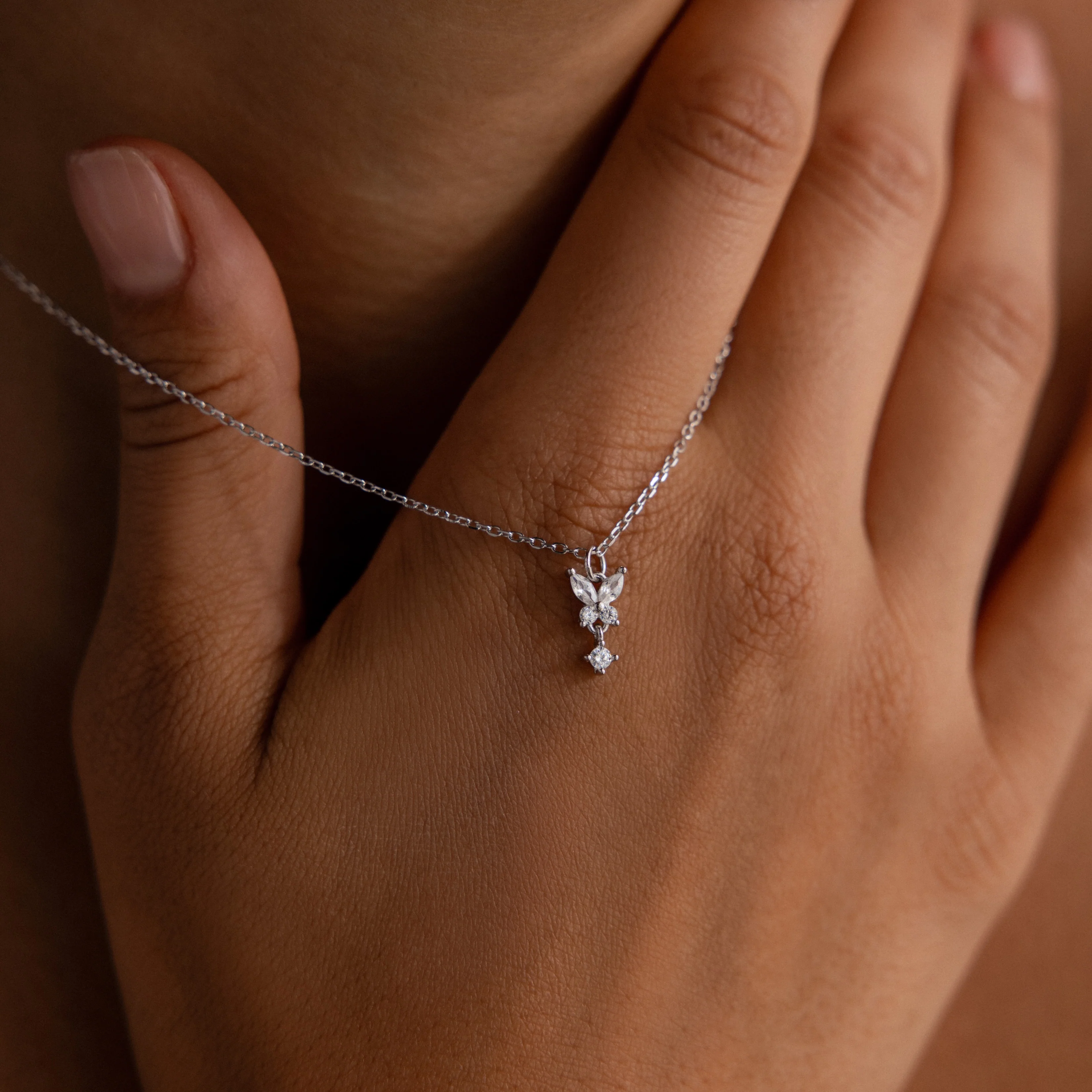 Butterfly Drop Necklace in Silver - Image 4