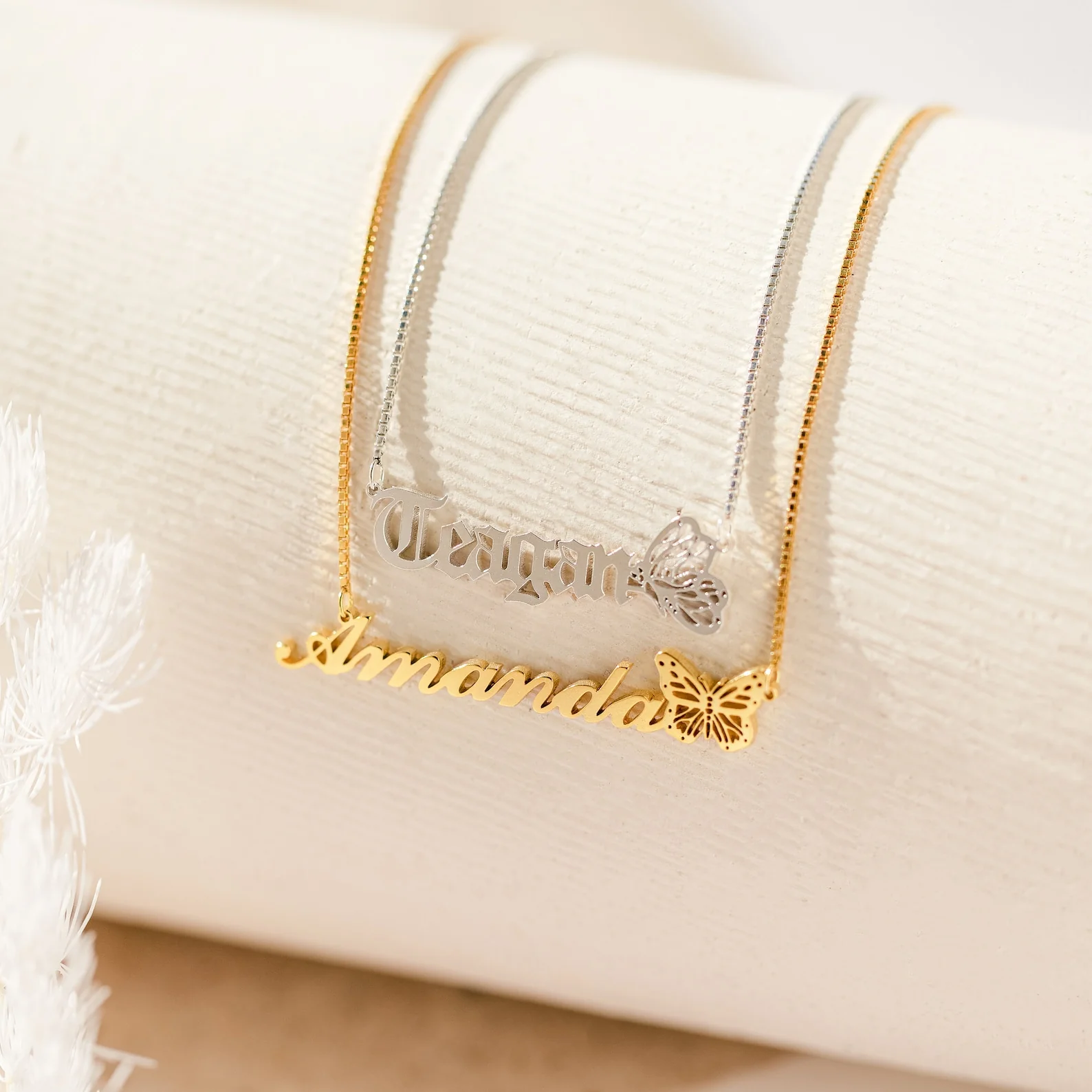 Butterfly Name Necklace in Box Chain - Image 3