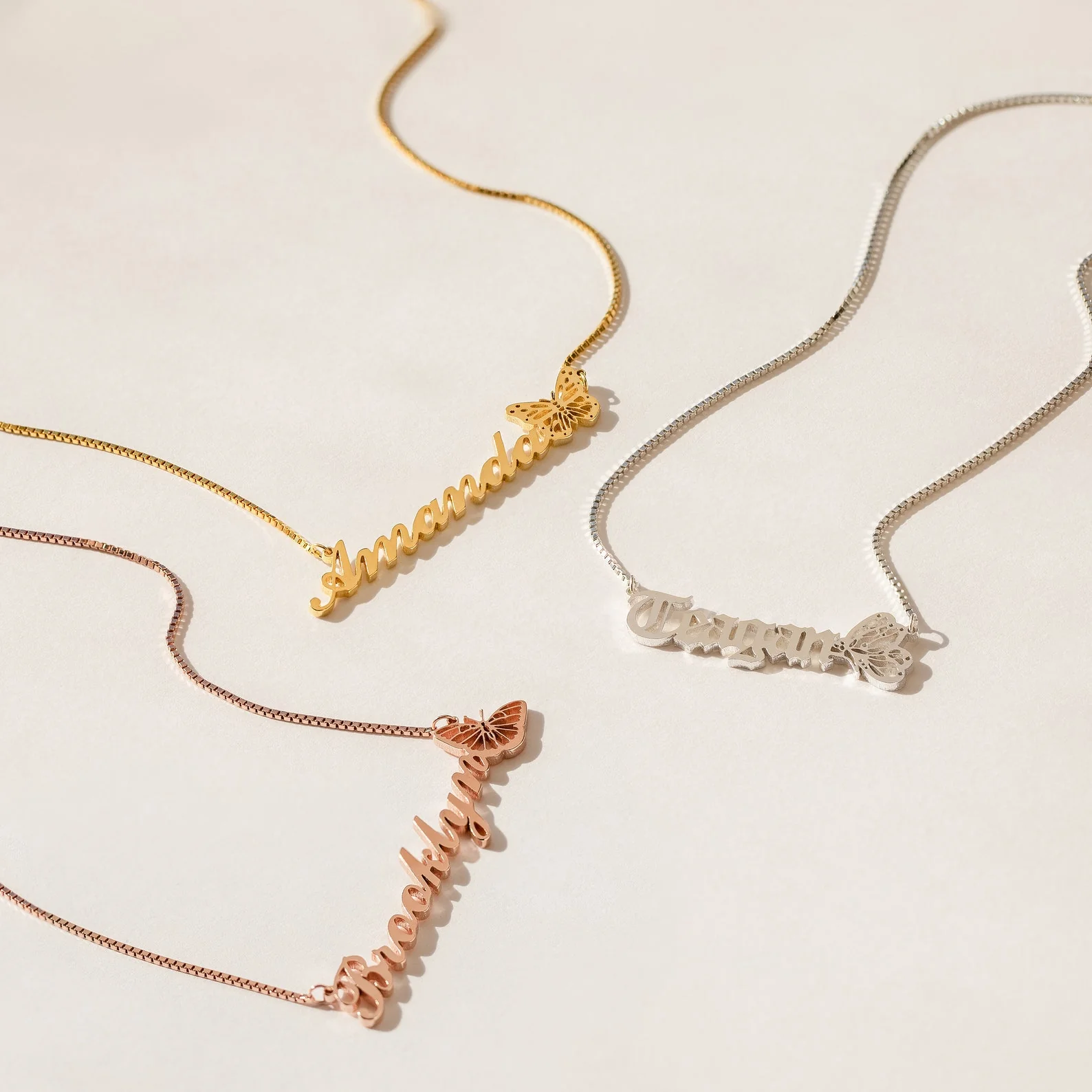 Butterfly Name Necklace in Box Chain - Image 5