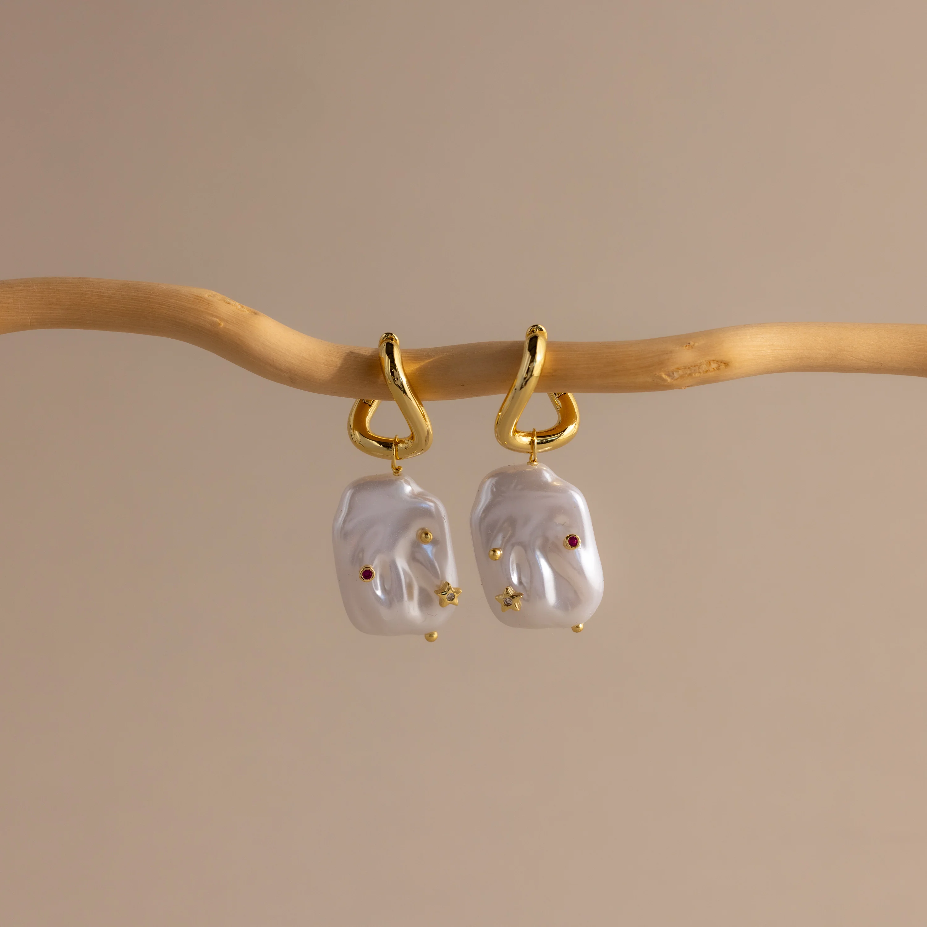 Celestial Baroque Pearl Charm Hoops