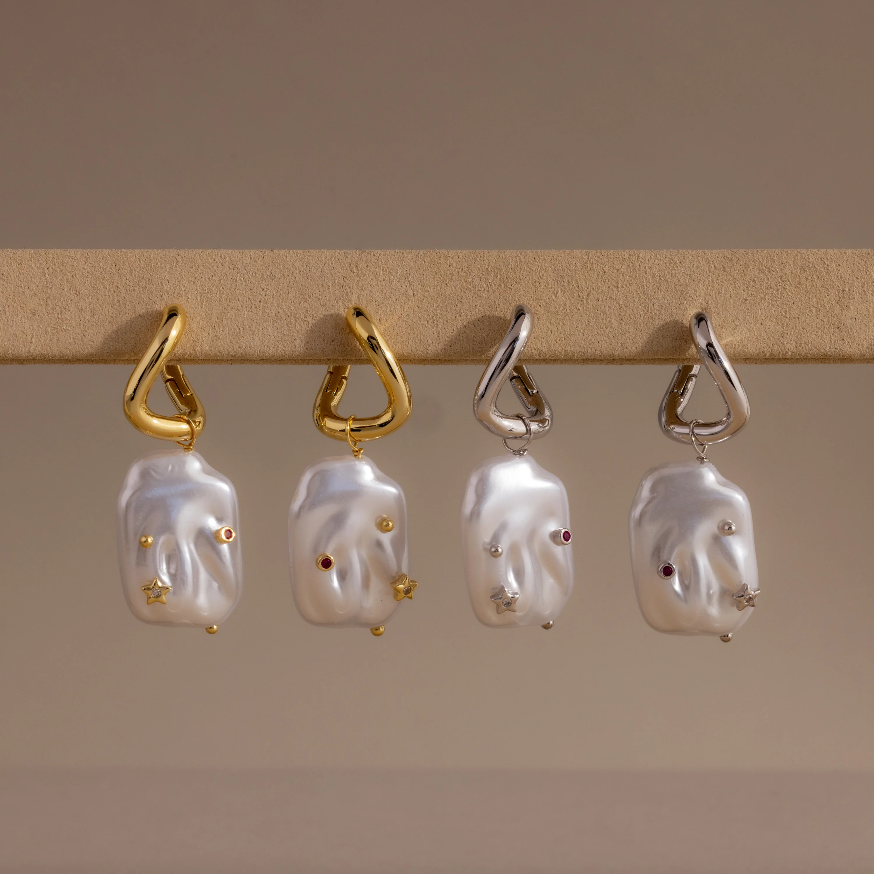 Celestial Baroque Pearl Charm Hoops in 18K Gold - Image 5