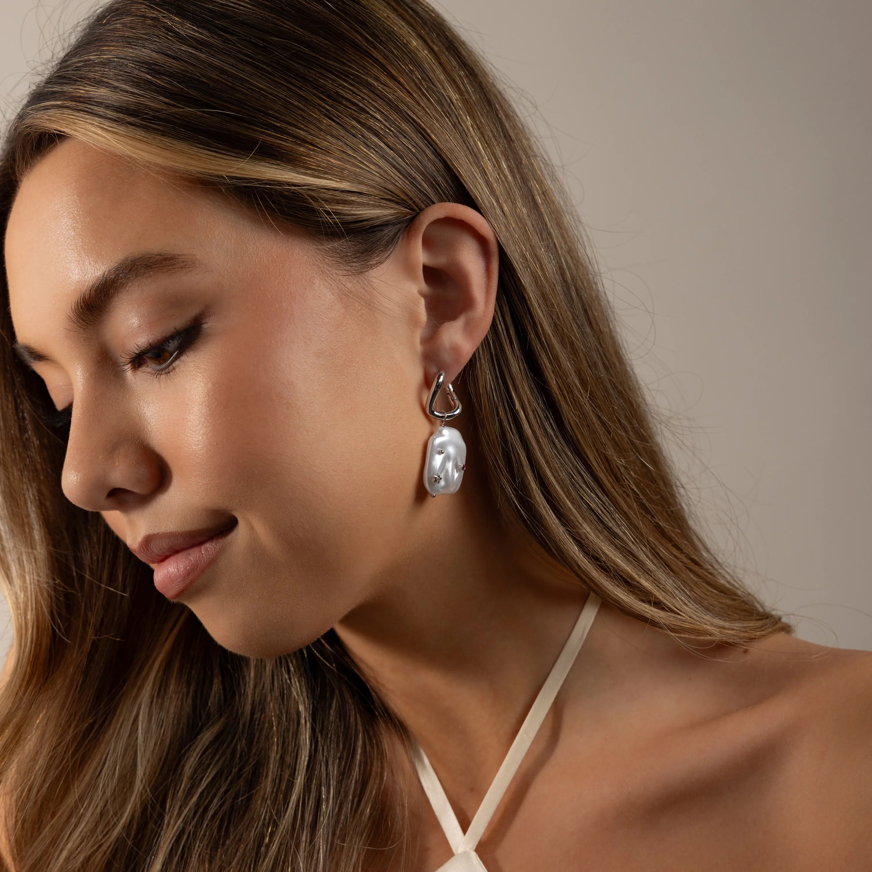 Celestial Baroque Pearl Charm Hoops - Image 4