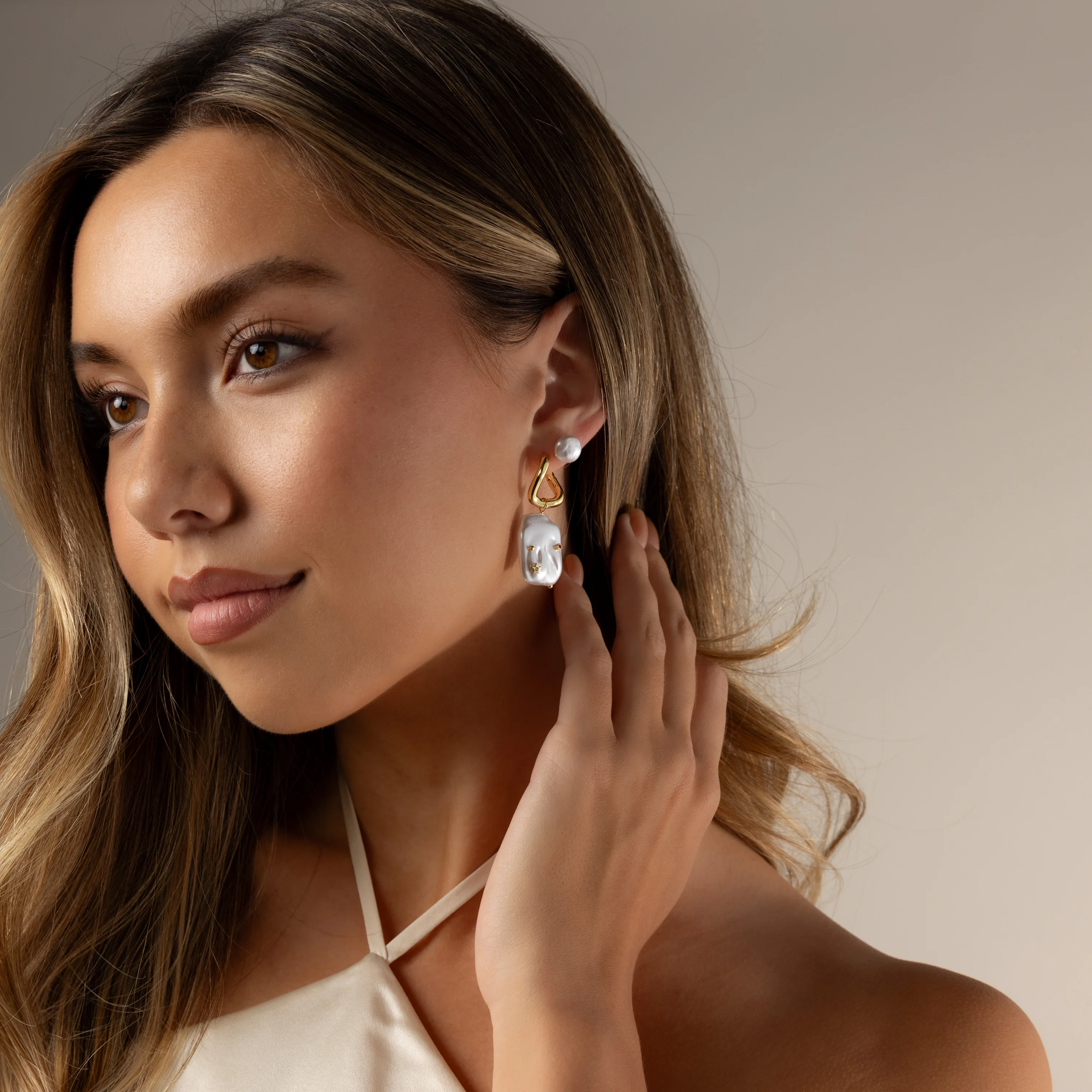 Celestial Baroque Pearl Charm Hoops - Image 5