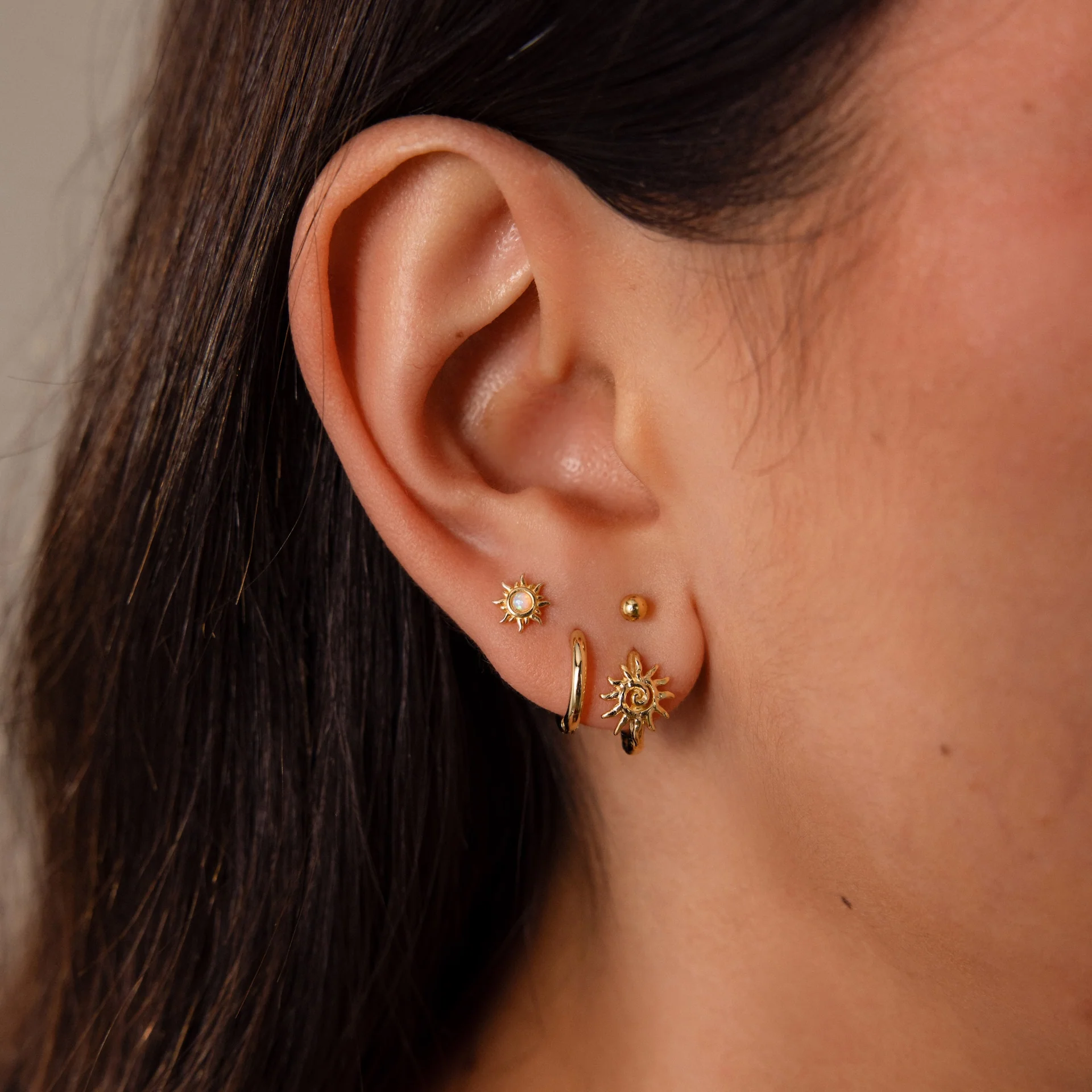 Celestial Sun Huggies in 18K Gold - Image 6