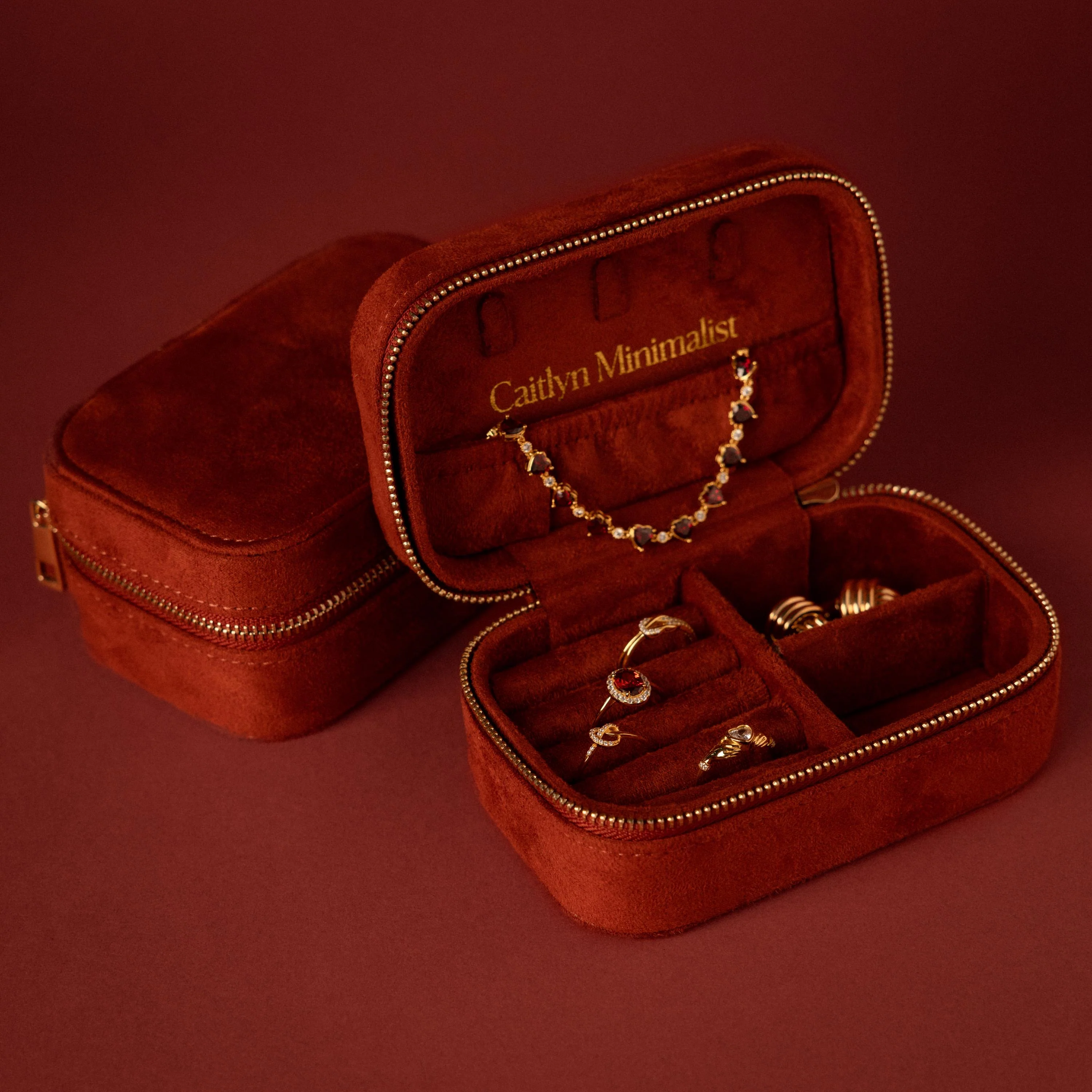 Cherry Red Velvet Jewelry Case - Image 6