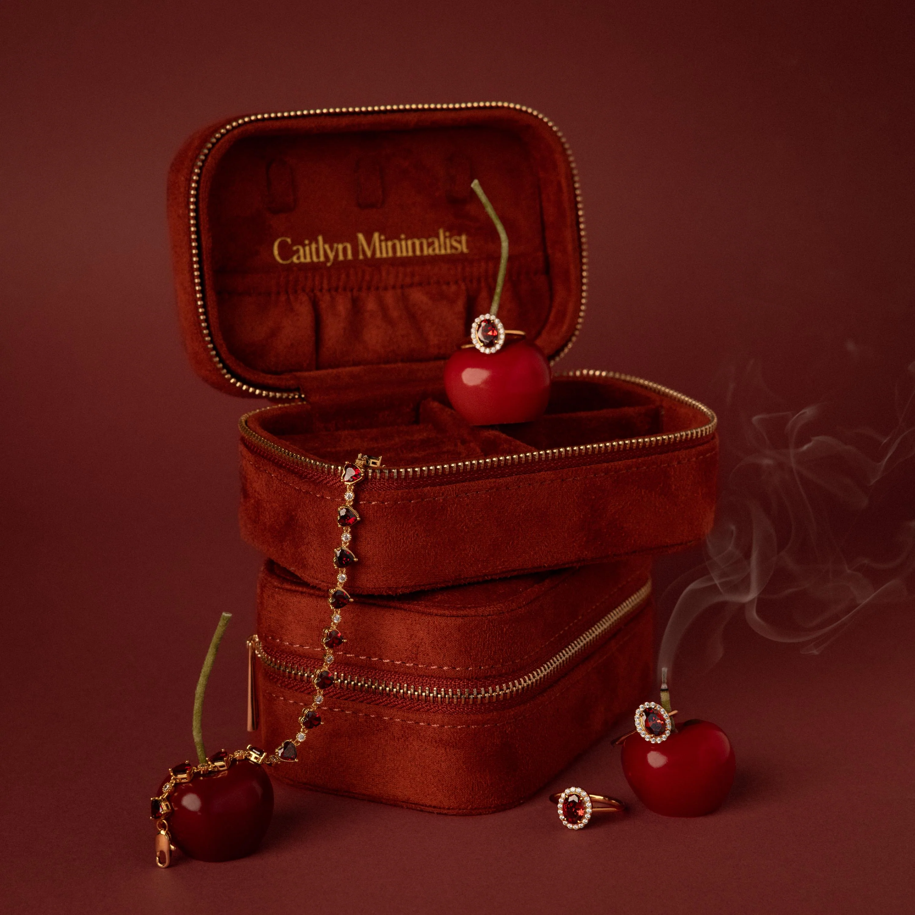 Cherry Red Velvet Jewelry Case - Image 9