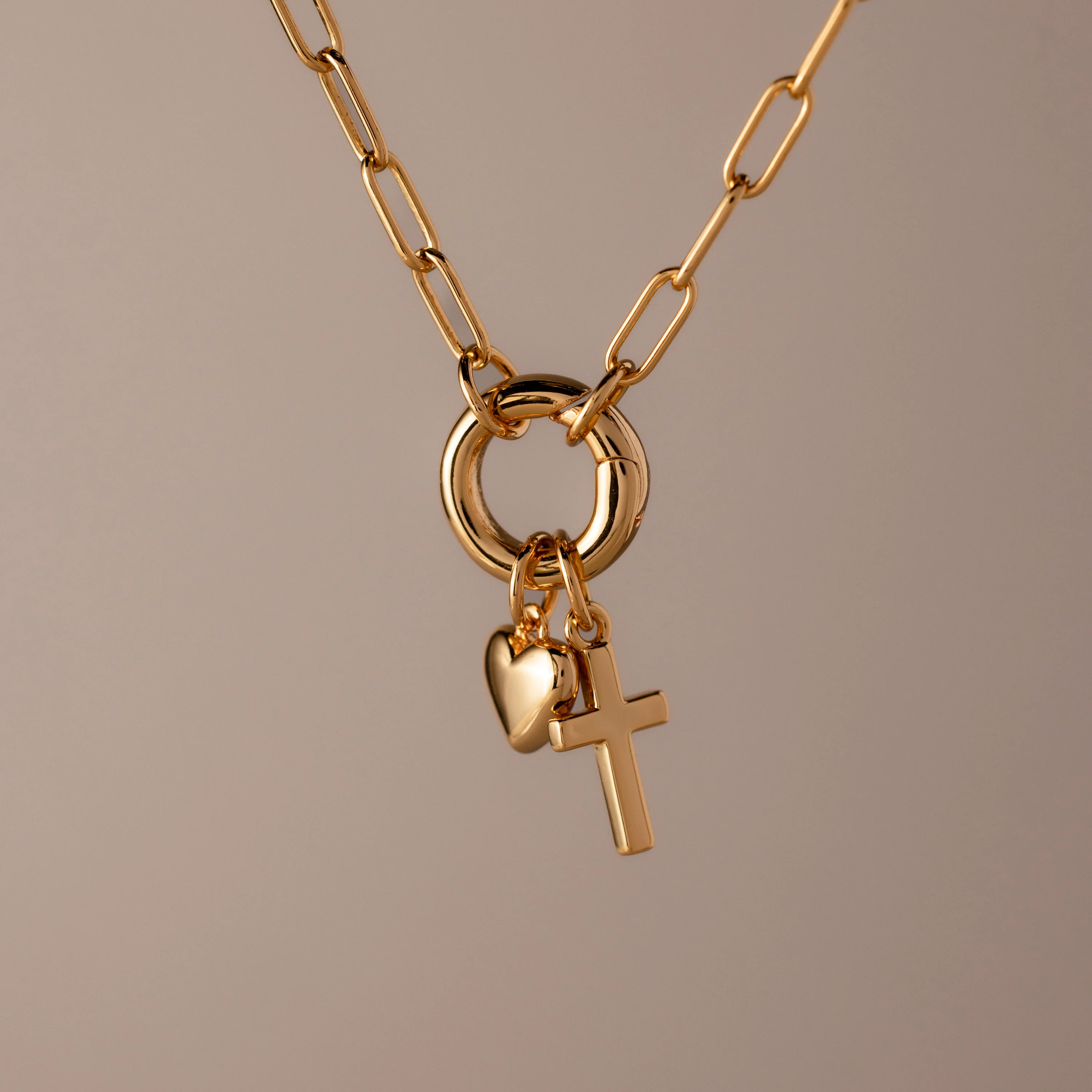 Cross & Heart Charm Bracelet in 18K Gold - Image 3