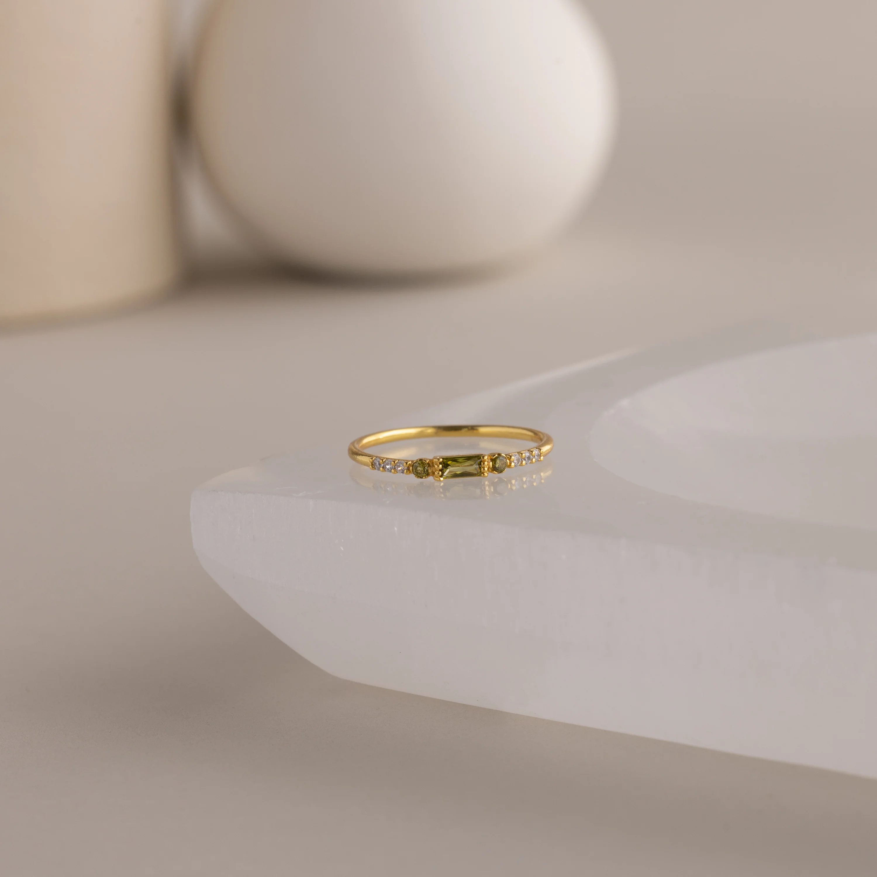 Dainty Baguette Peridot Ring