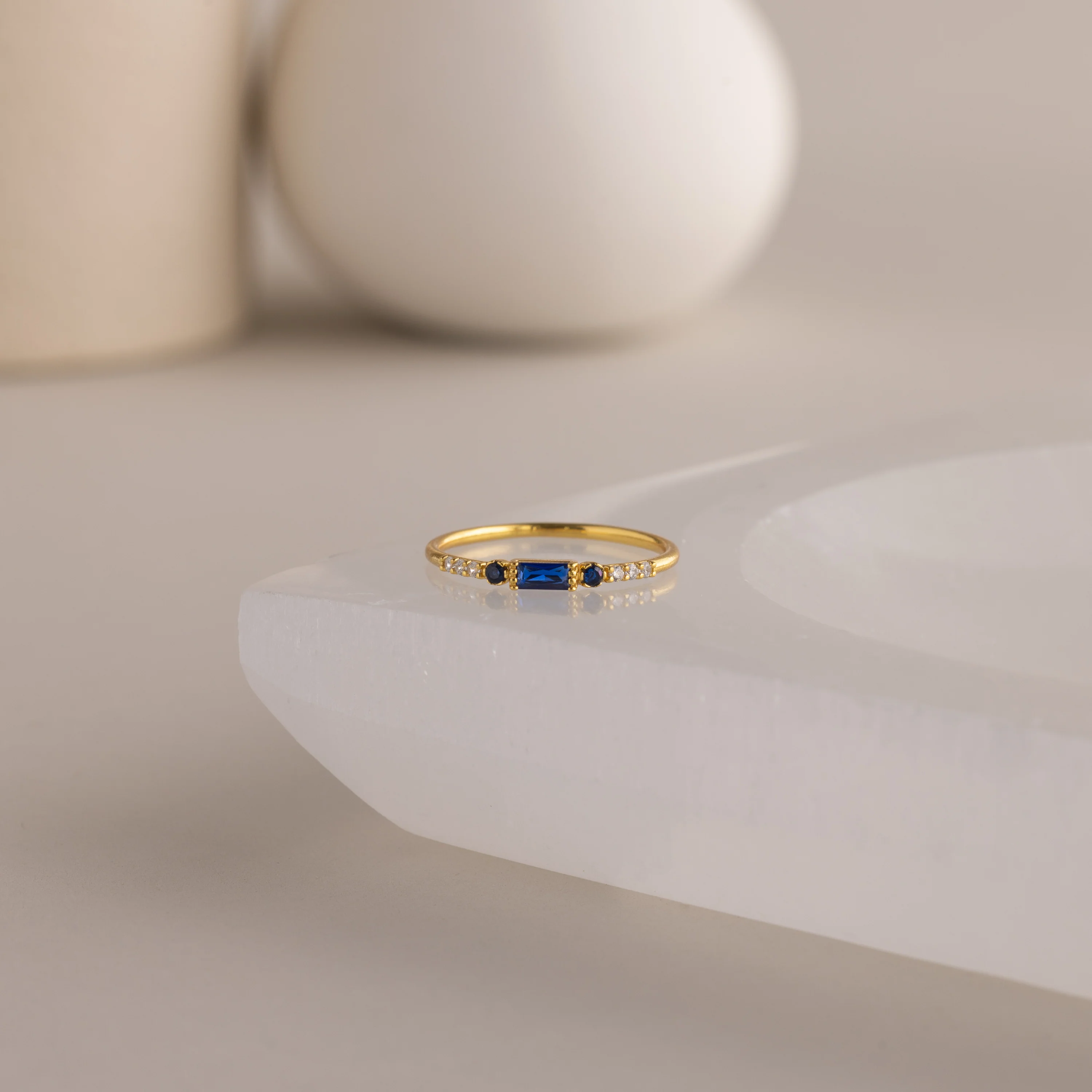 Dainty Baguette Blue Zircon Ring - Image 3