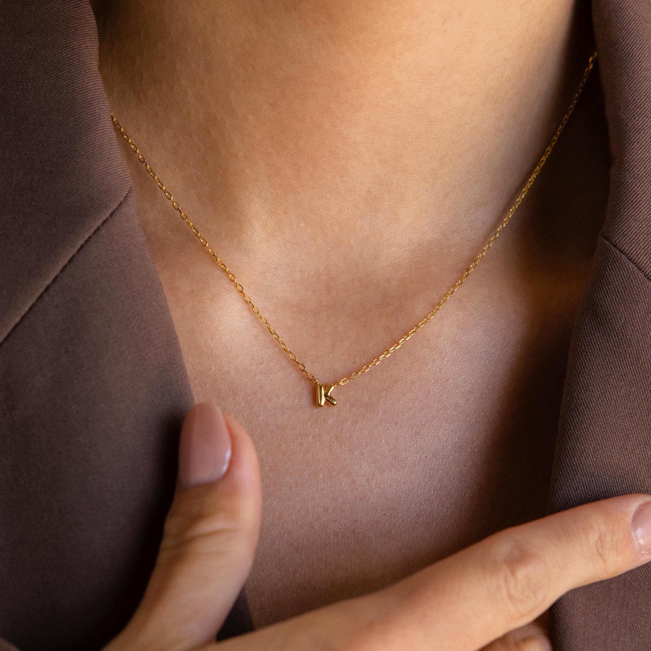 Dainty Bubble Initial Necklace in 18K Gold - Image 2