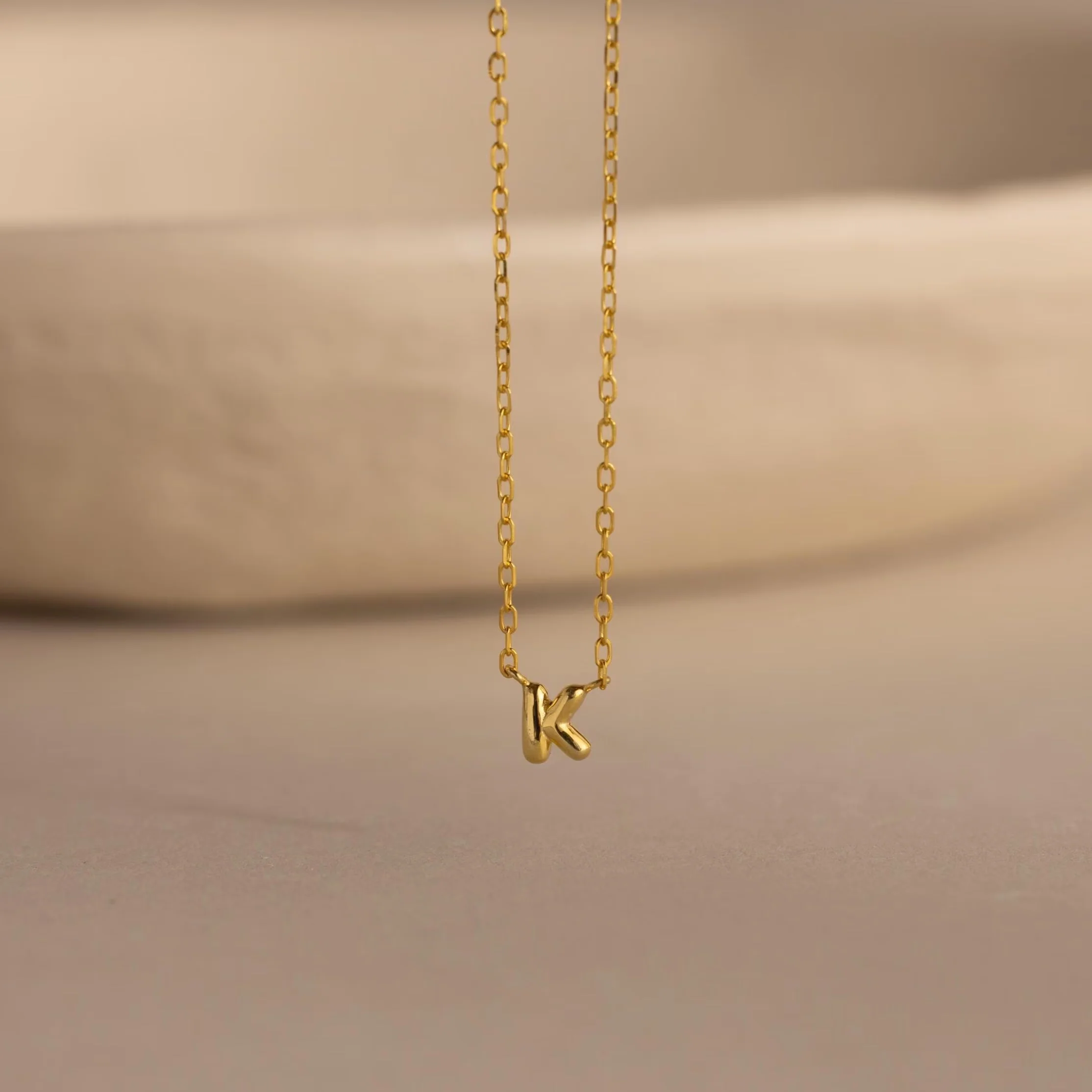 Dainty Bubble Initial Necklace in 18K Gold - Image 3