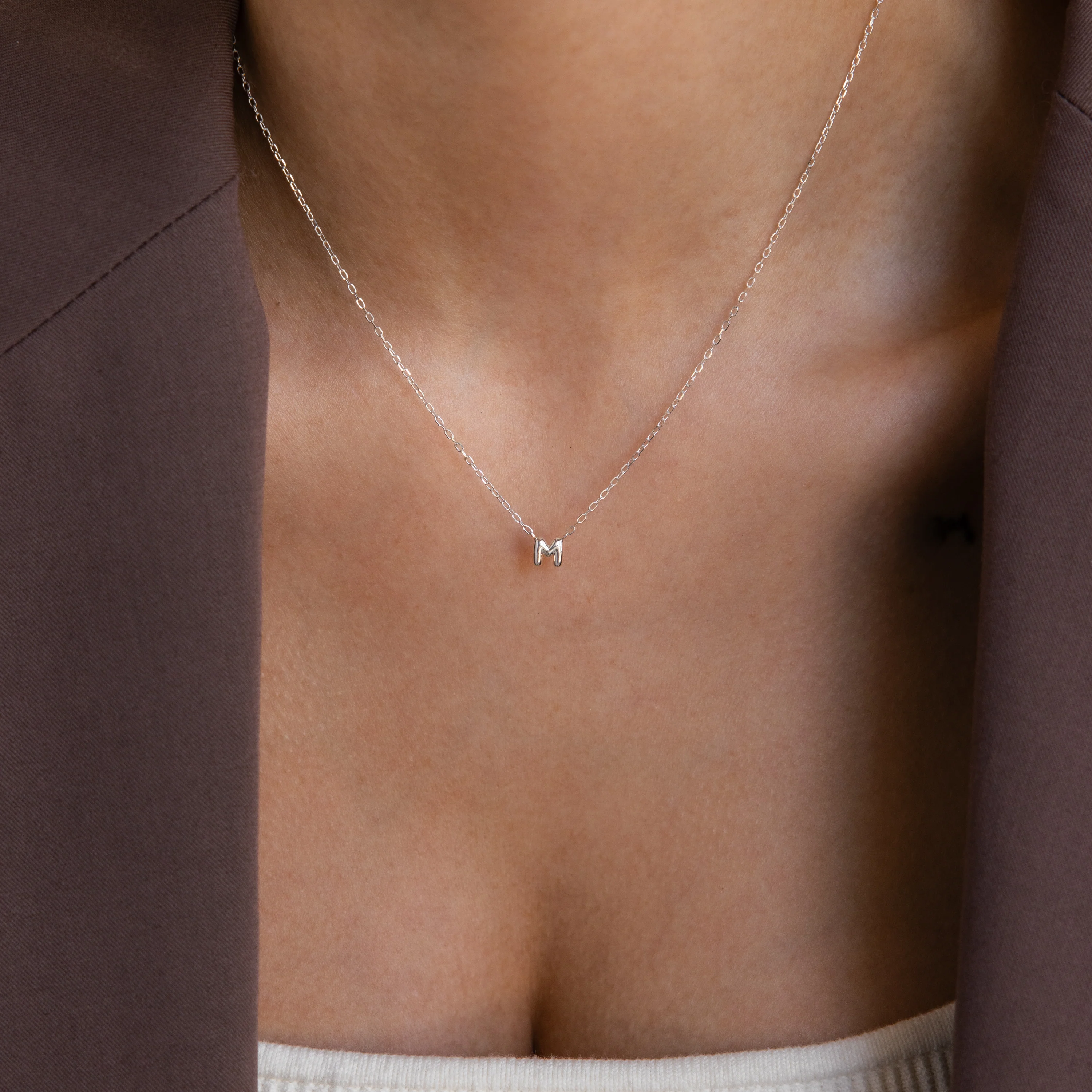 Dainty Bubble Initial Necklace in Silver - Image 4