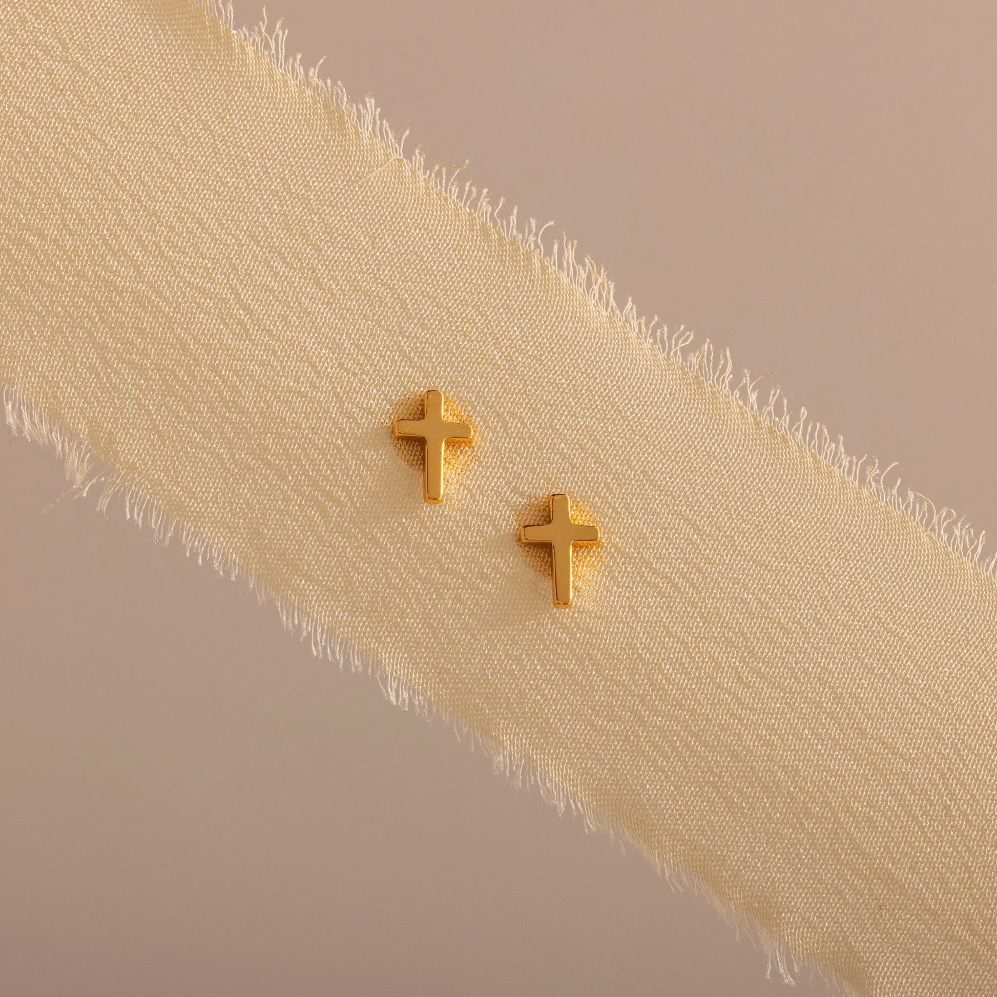 Dainty Cross Studs in 18K Gold