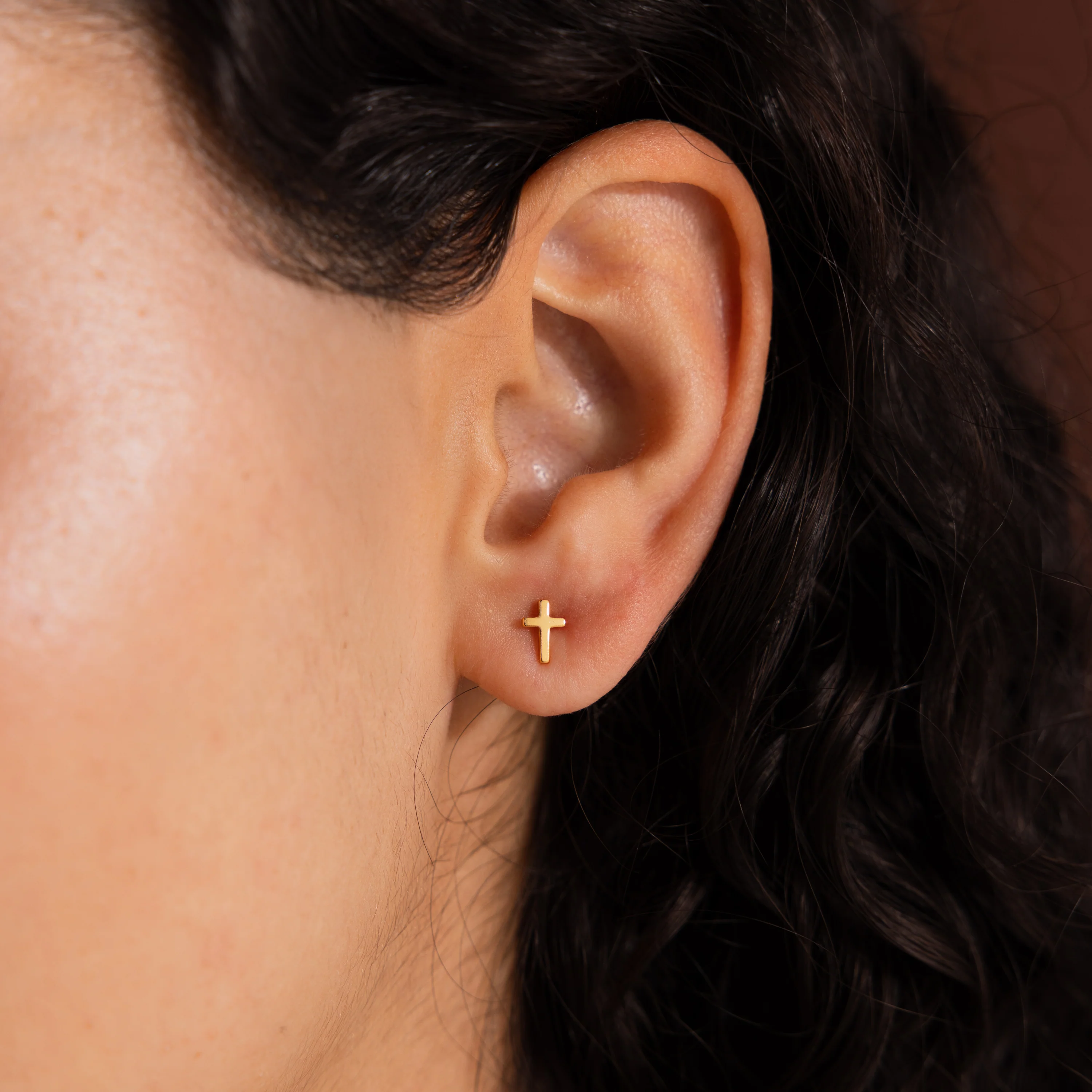Dainty Cross Studs in 18K Gold - Image 2