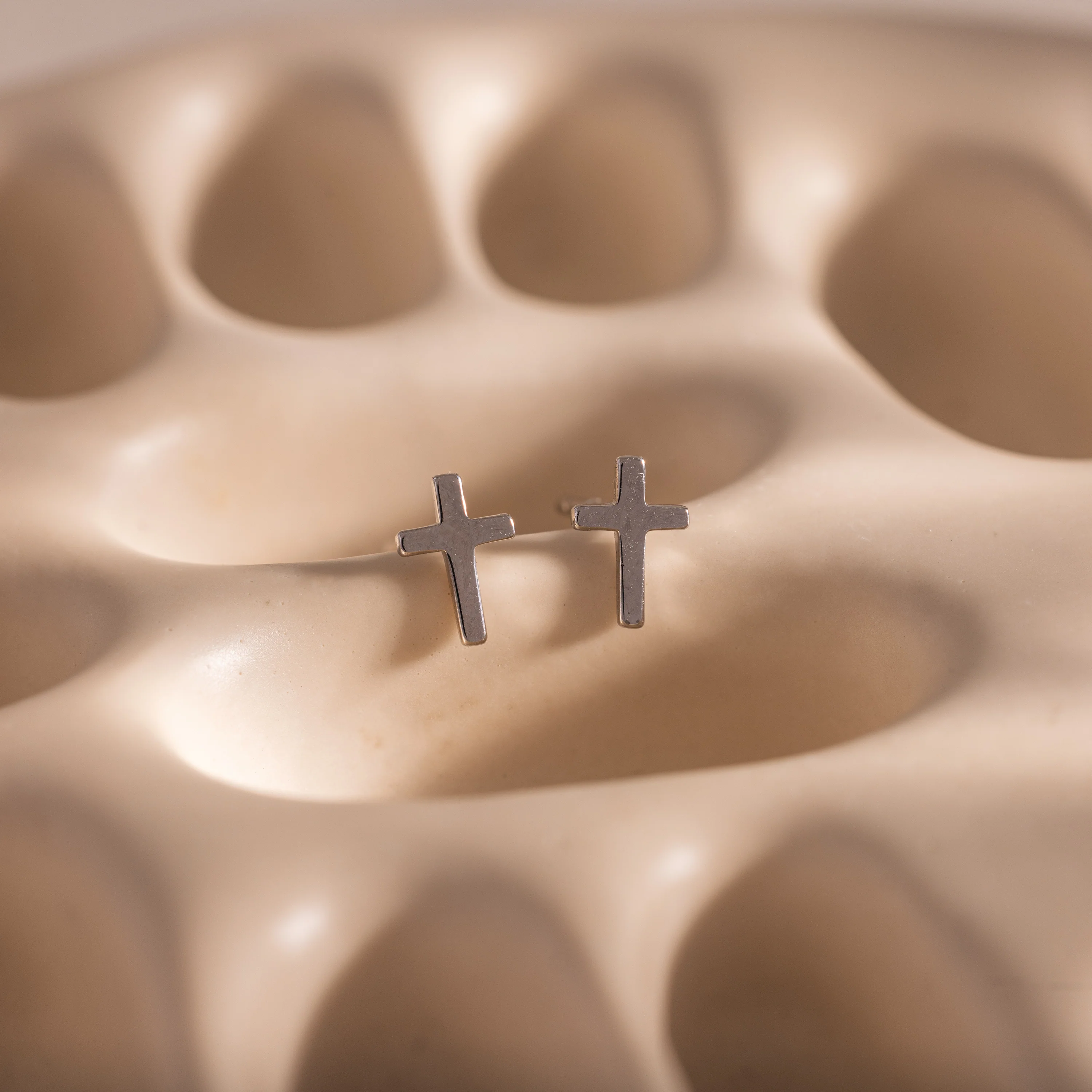 Dainty Cross Studs in Silver - Image 3