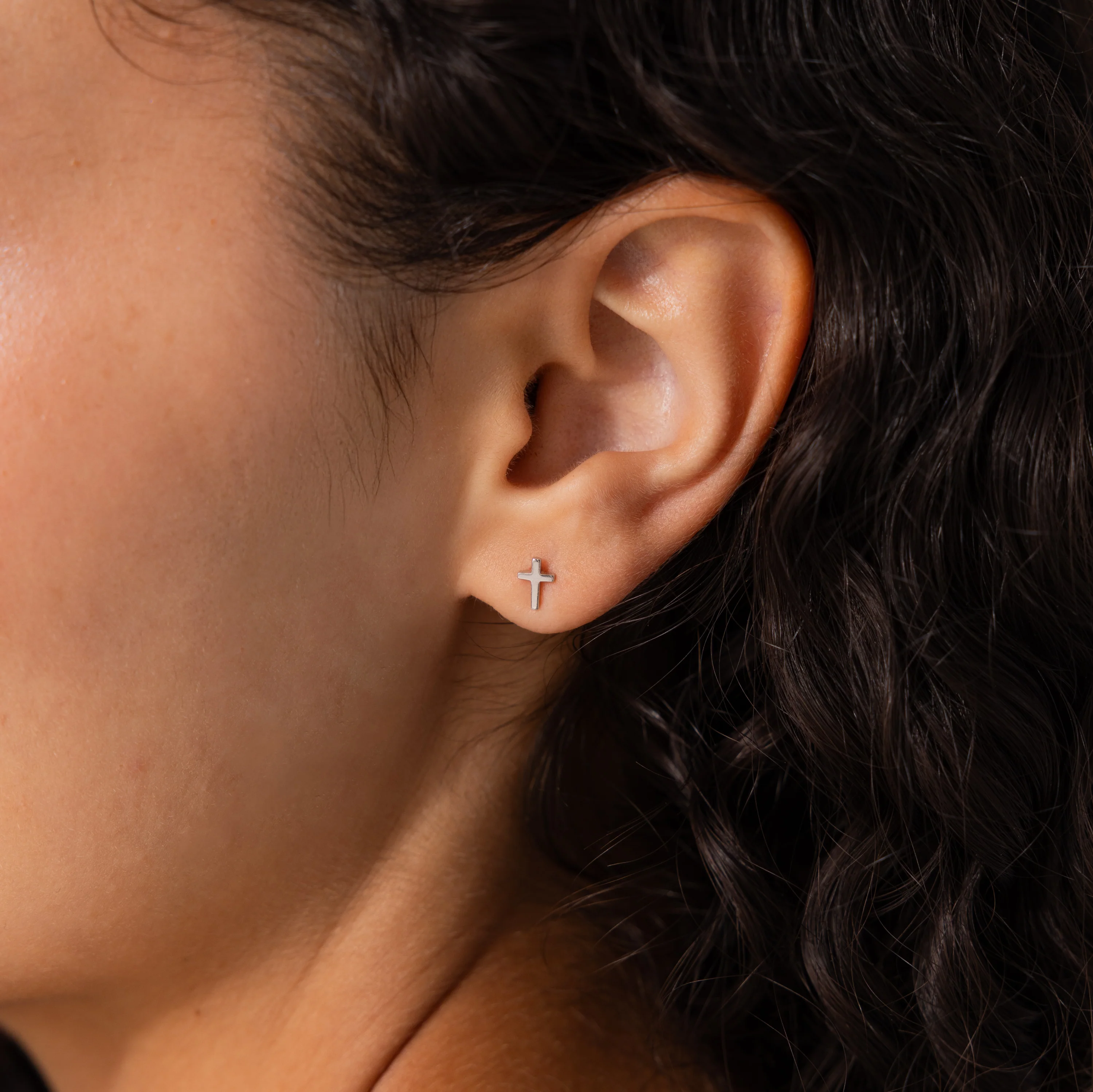 Dainty Cross Studs in Silver - Image 2