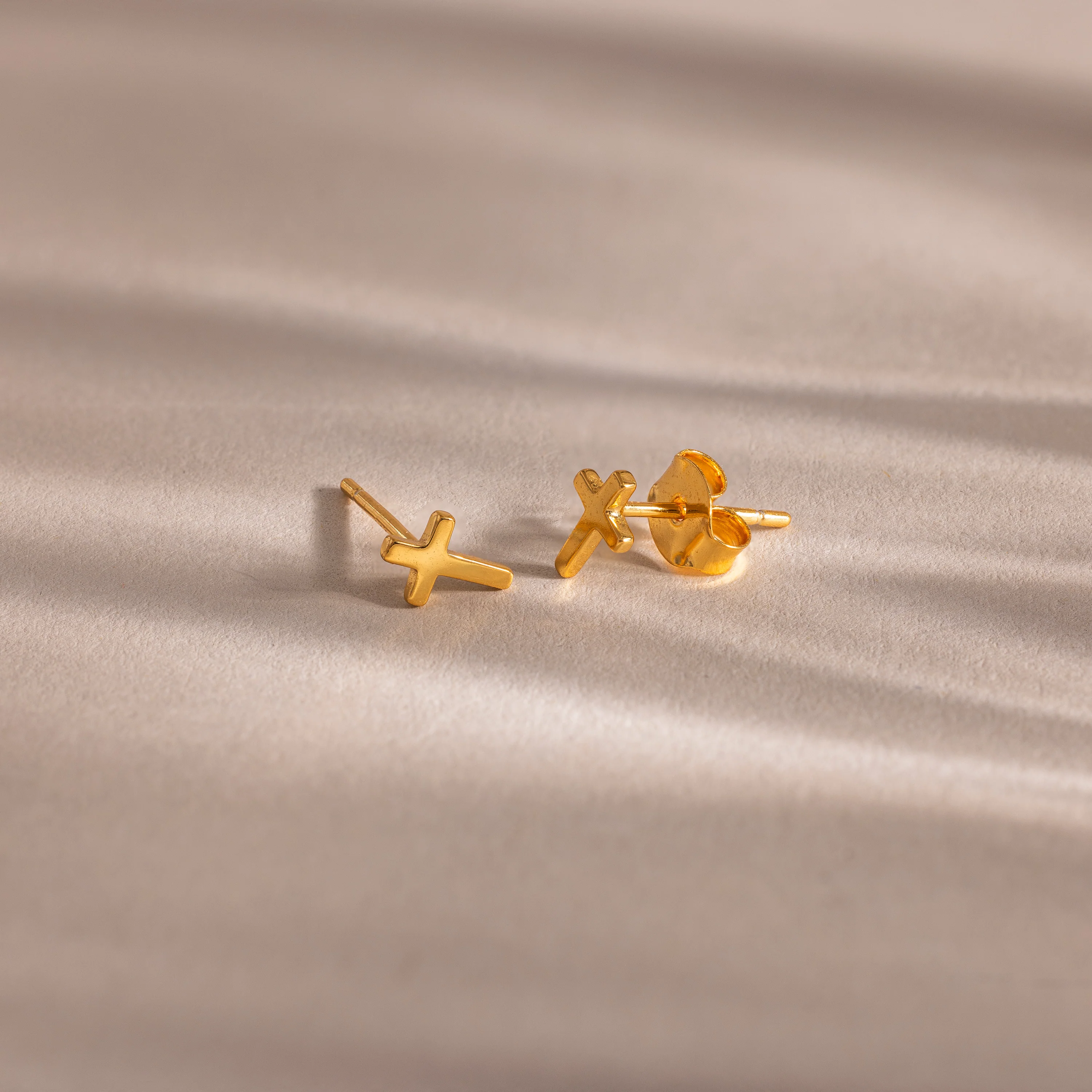 Dainty Cross Studs in 18K Gold - Image 3