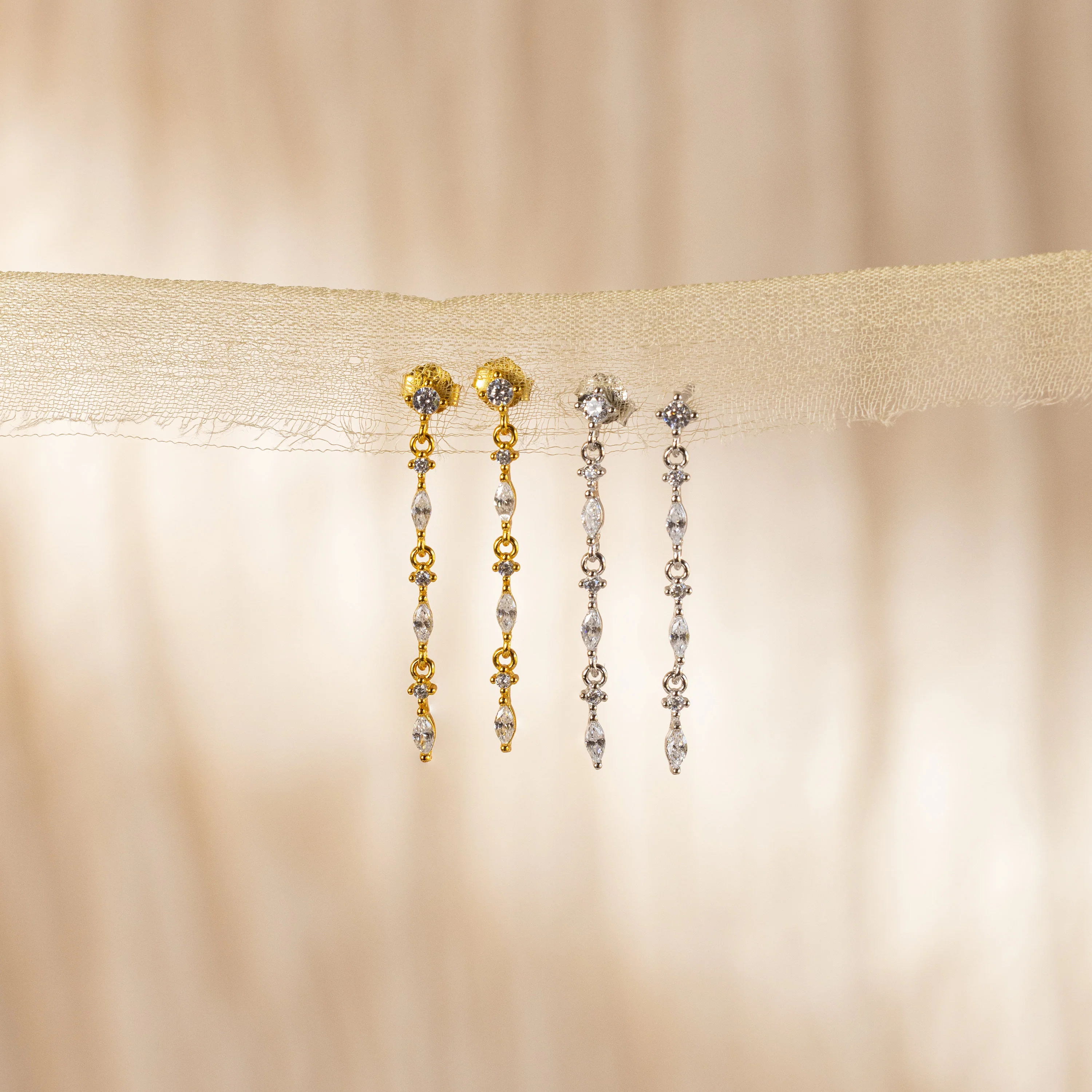 Dainty Diamond Drop Earrings - Image 3