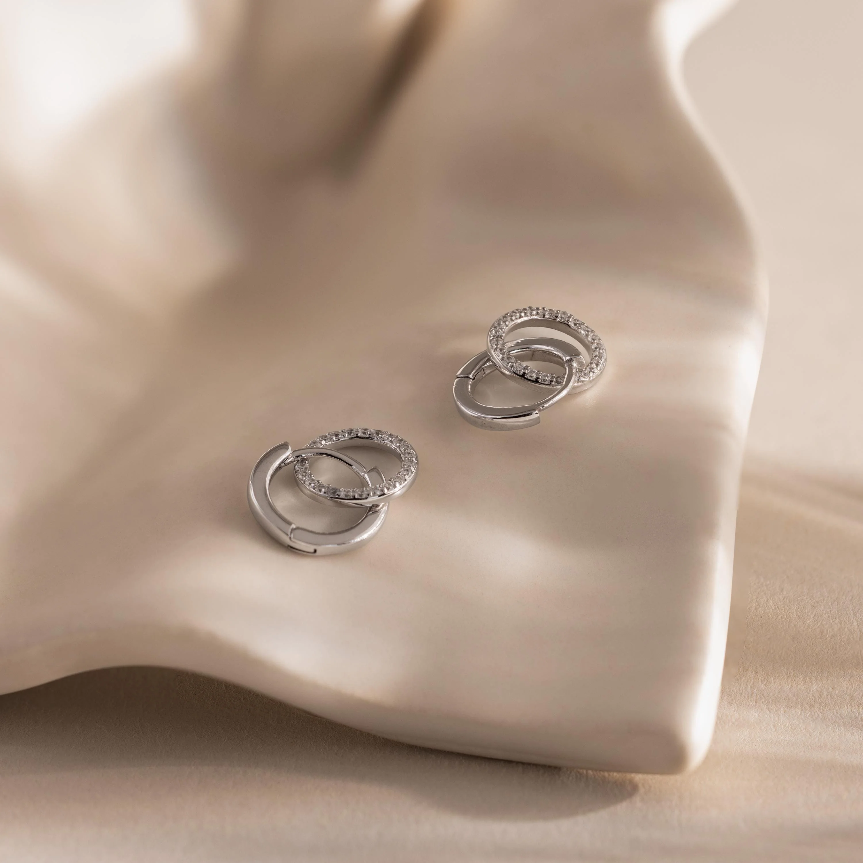 Dainty Duo Pave Huggies in Silver - Image 3