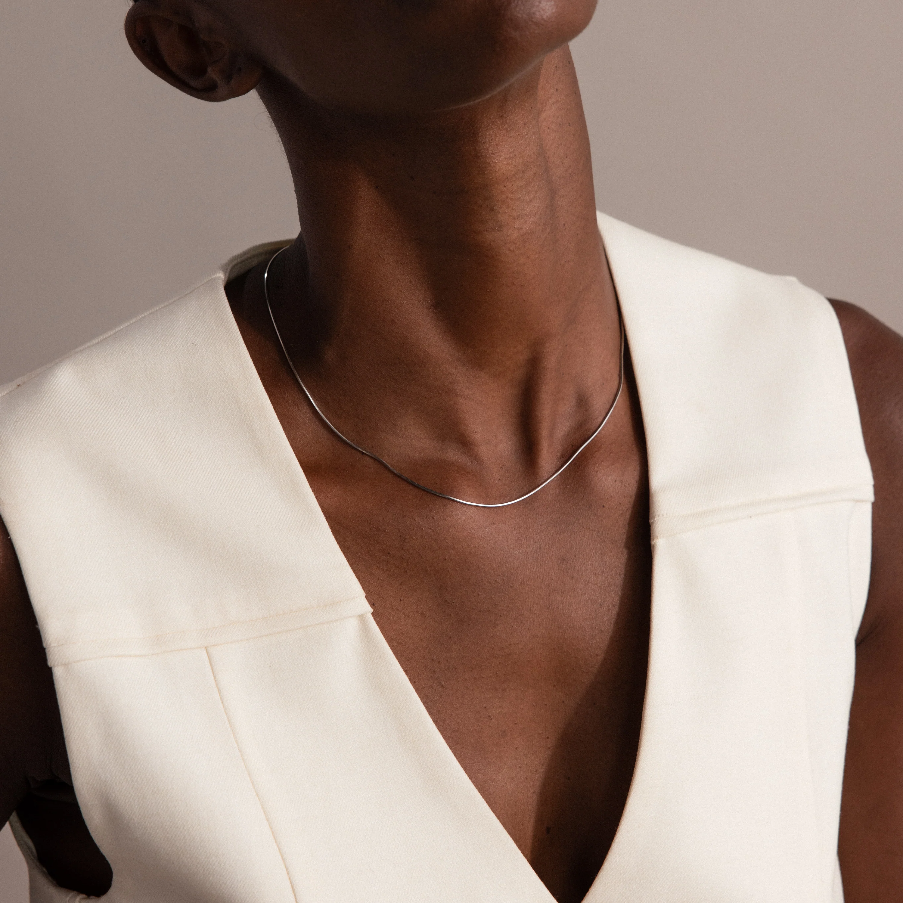 Dainty Herringbone Necklace in Silver - Image 6