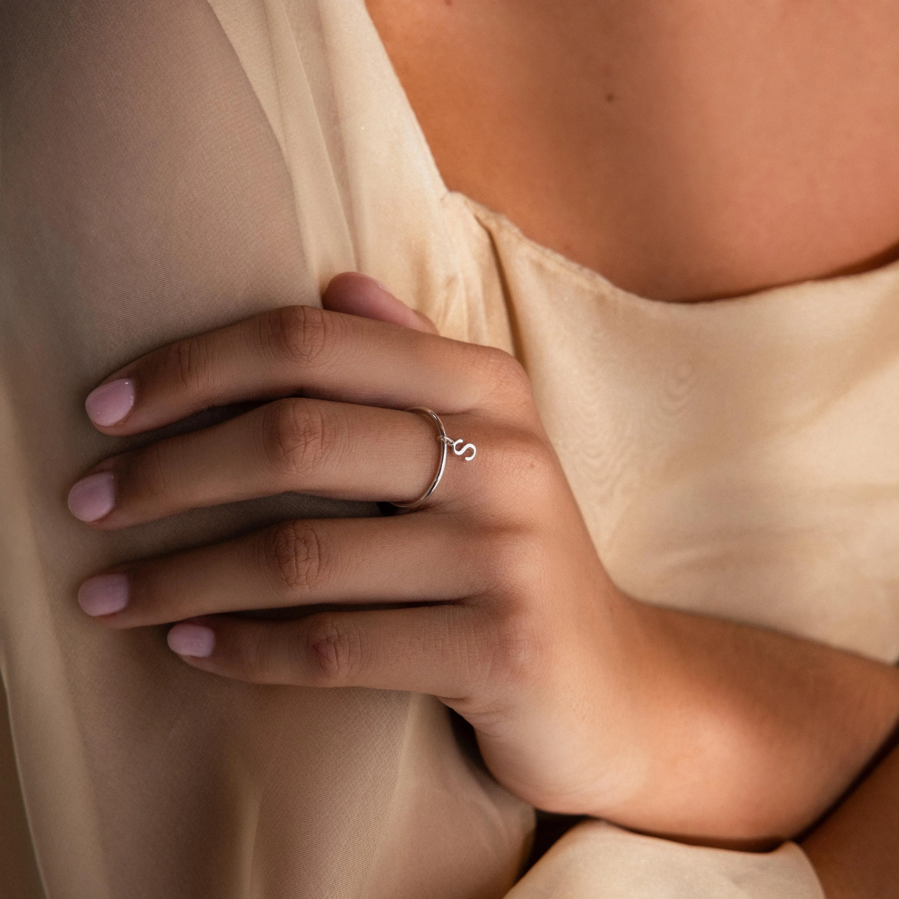 Dainty Initial Drop Ring - Image 4