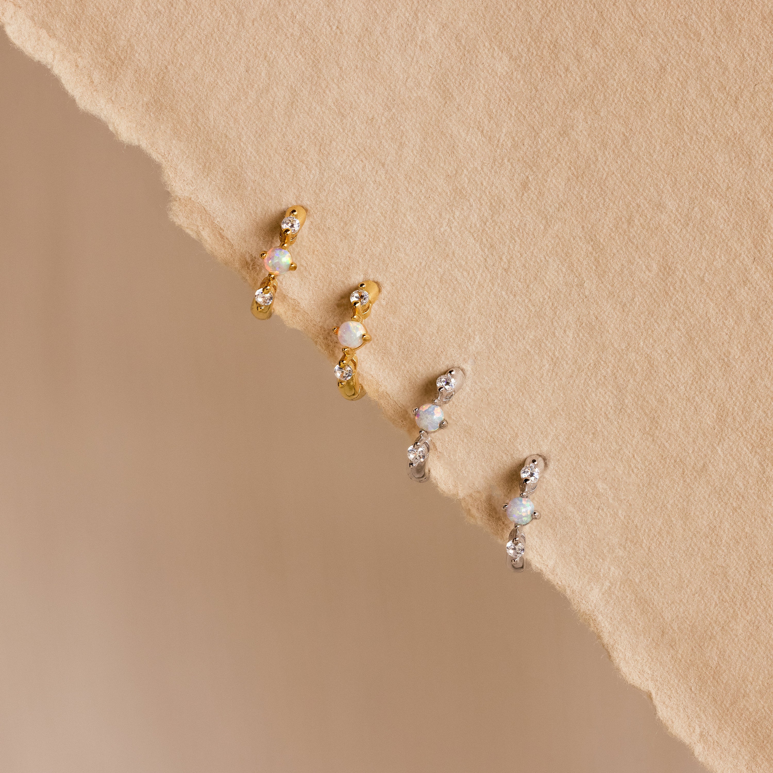 Dainty Opal Diamond Huggies in 18K Gold - Image 5