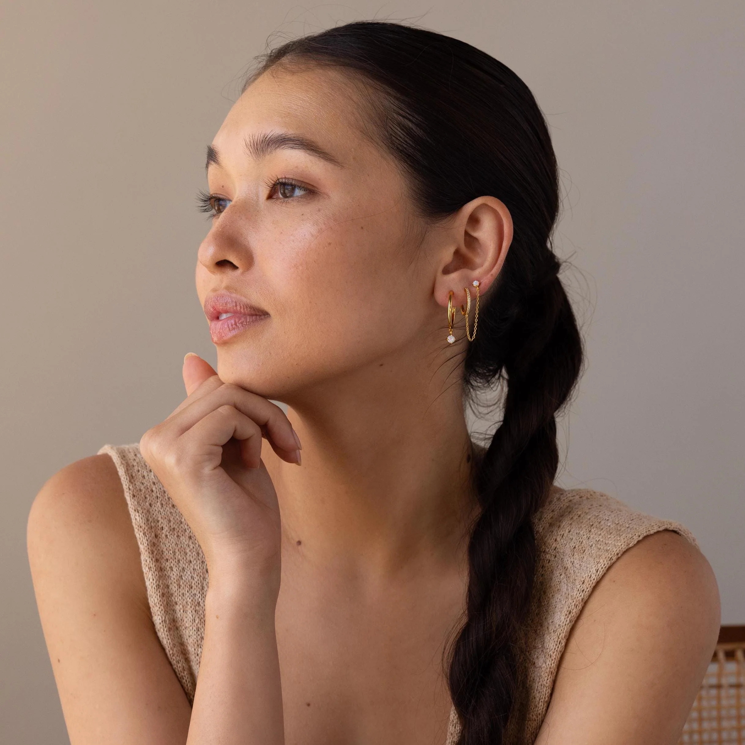 Dainty Opal Drop Huggies - Image 6