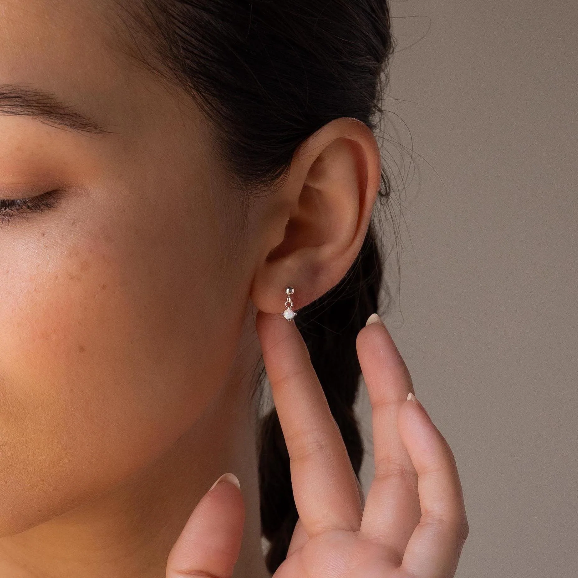 Dainty Opal Drop Studs - Image 4