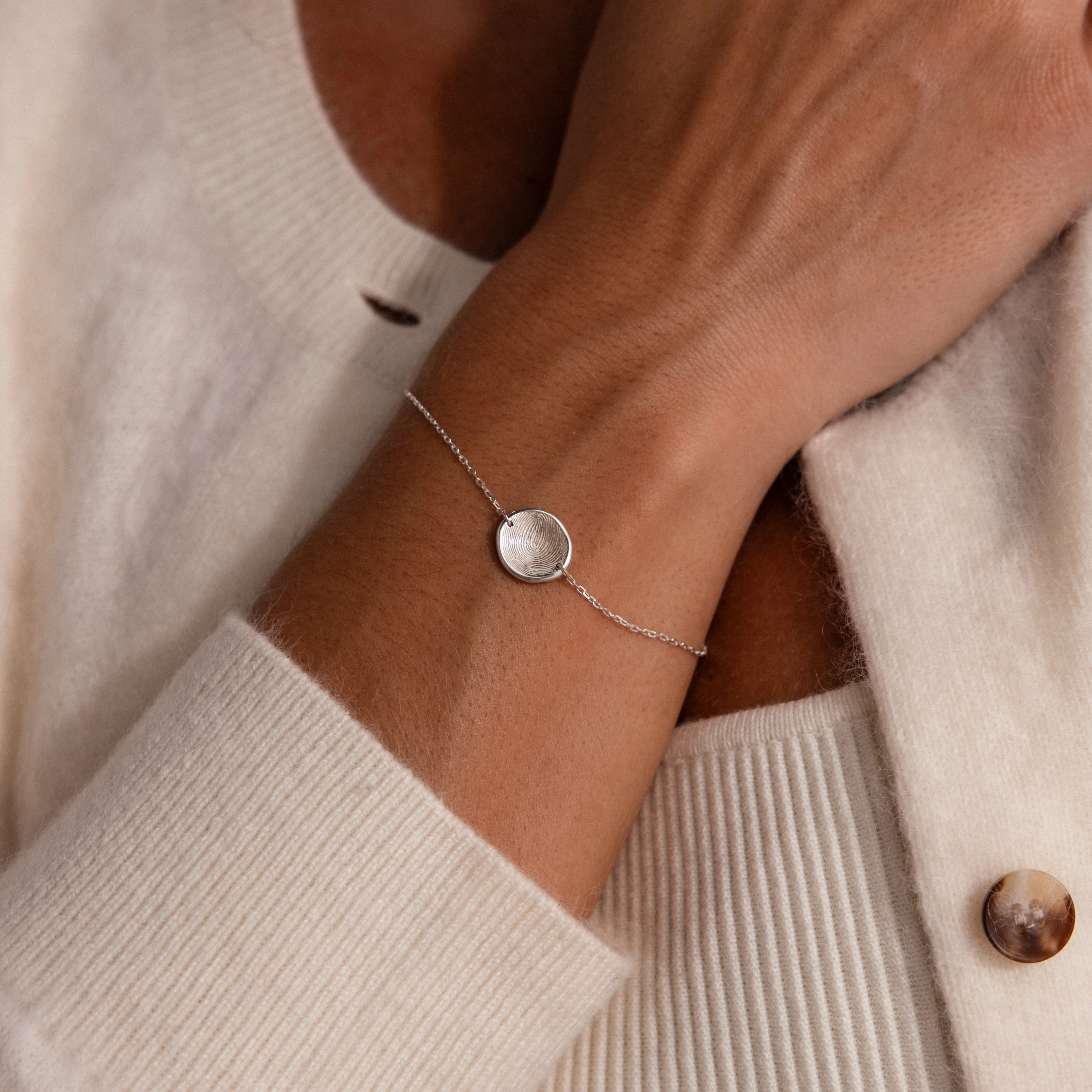 Dainty Organic Fingerprint Bracelet in Silver - Image 2