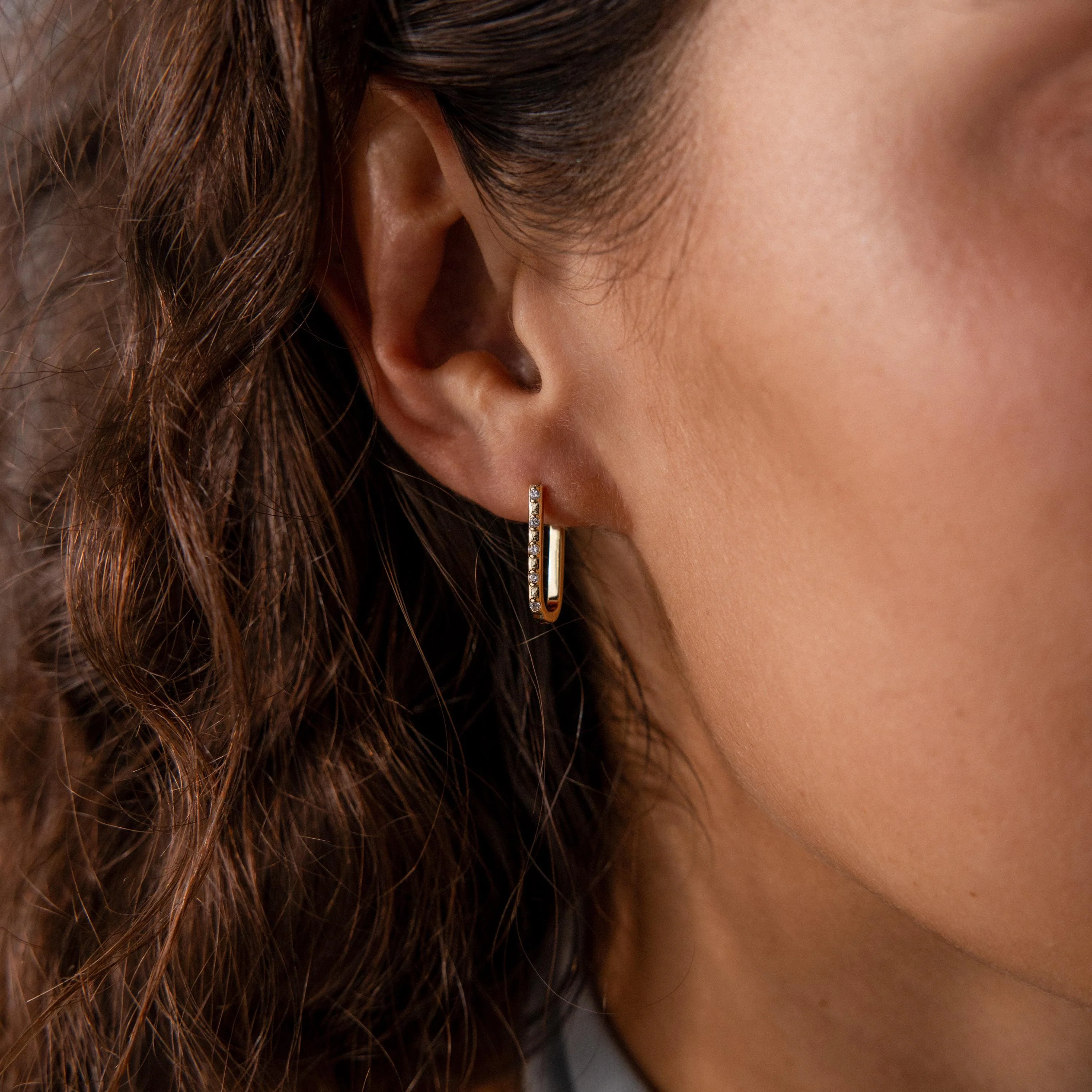 Dainty Pave Link Earrings in 18K Gold - Image 2