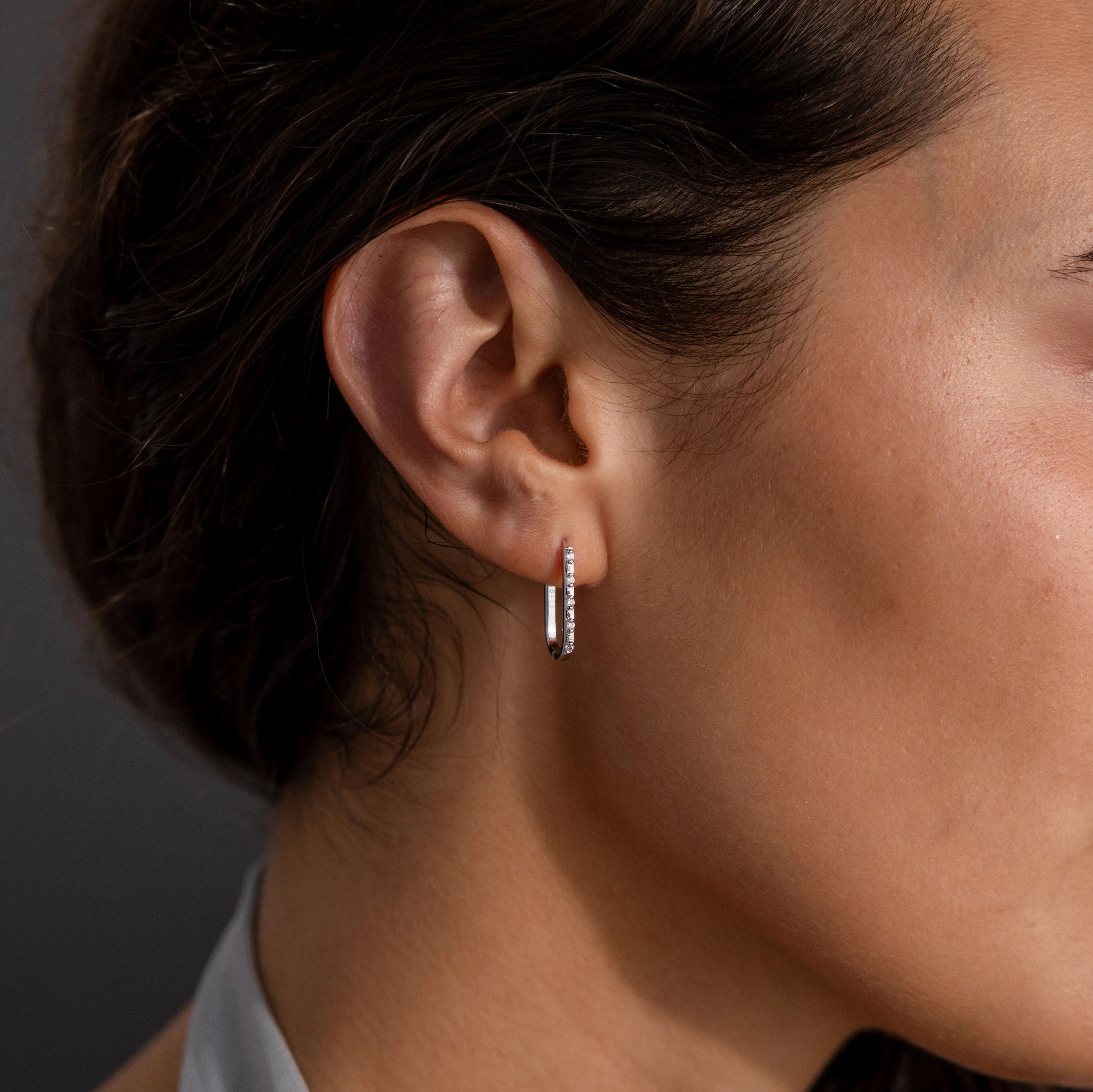 Dainty Pave Link Earrings in Silver - Image 2