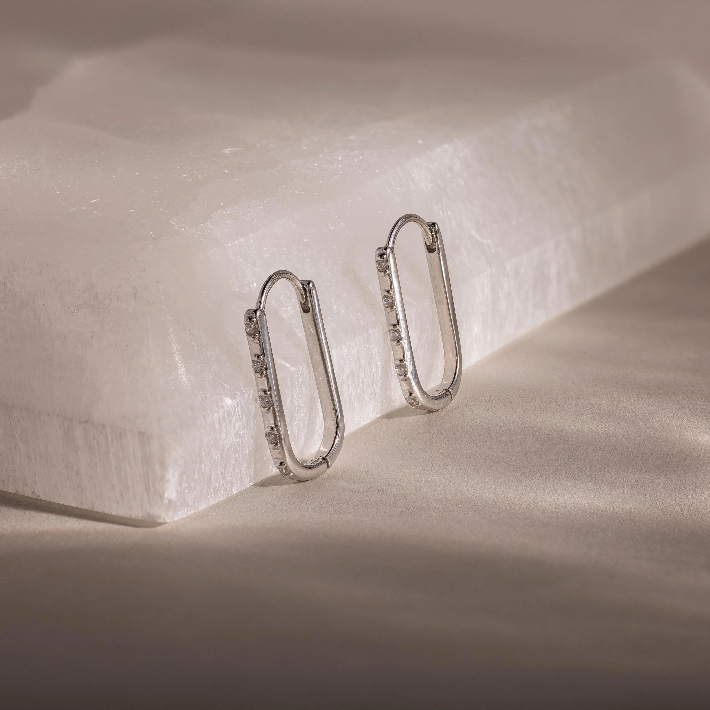 Dainty Pave Link Earrings in Silver - Image 3