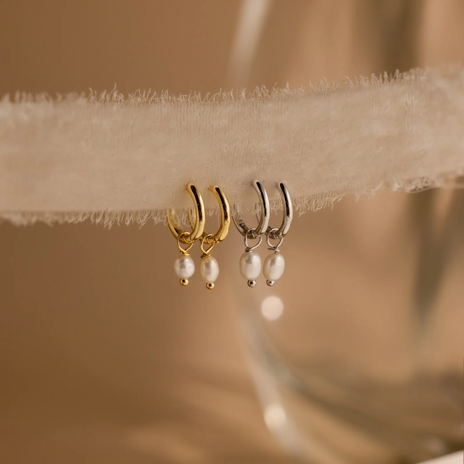 Dainty Pearl Huggies in Silver - Image 4