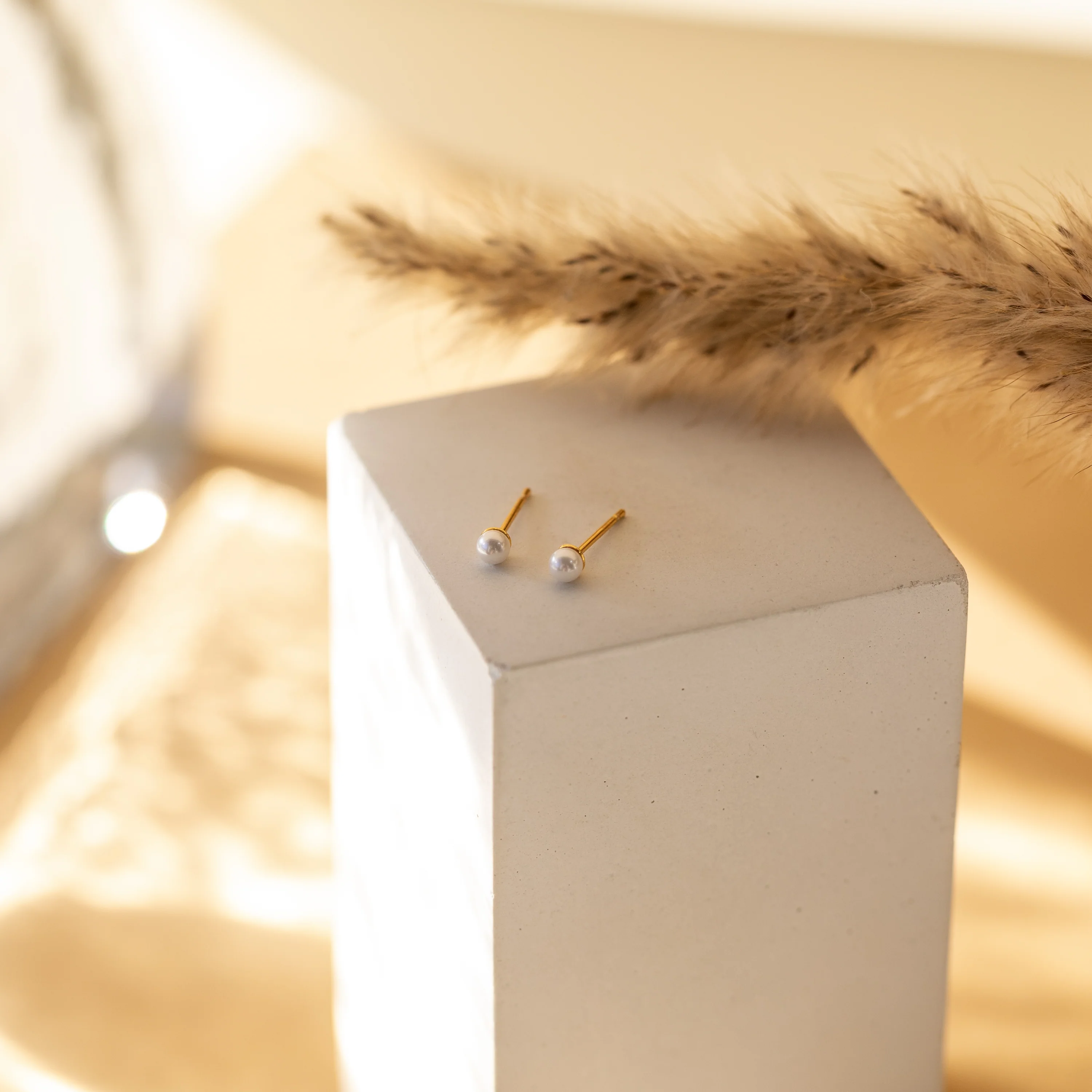 Dainty Pearl Studs in 18K Gold - Image 4