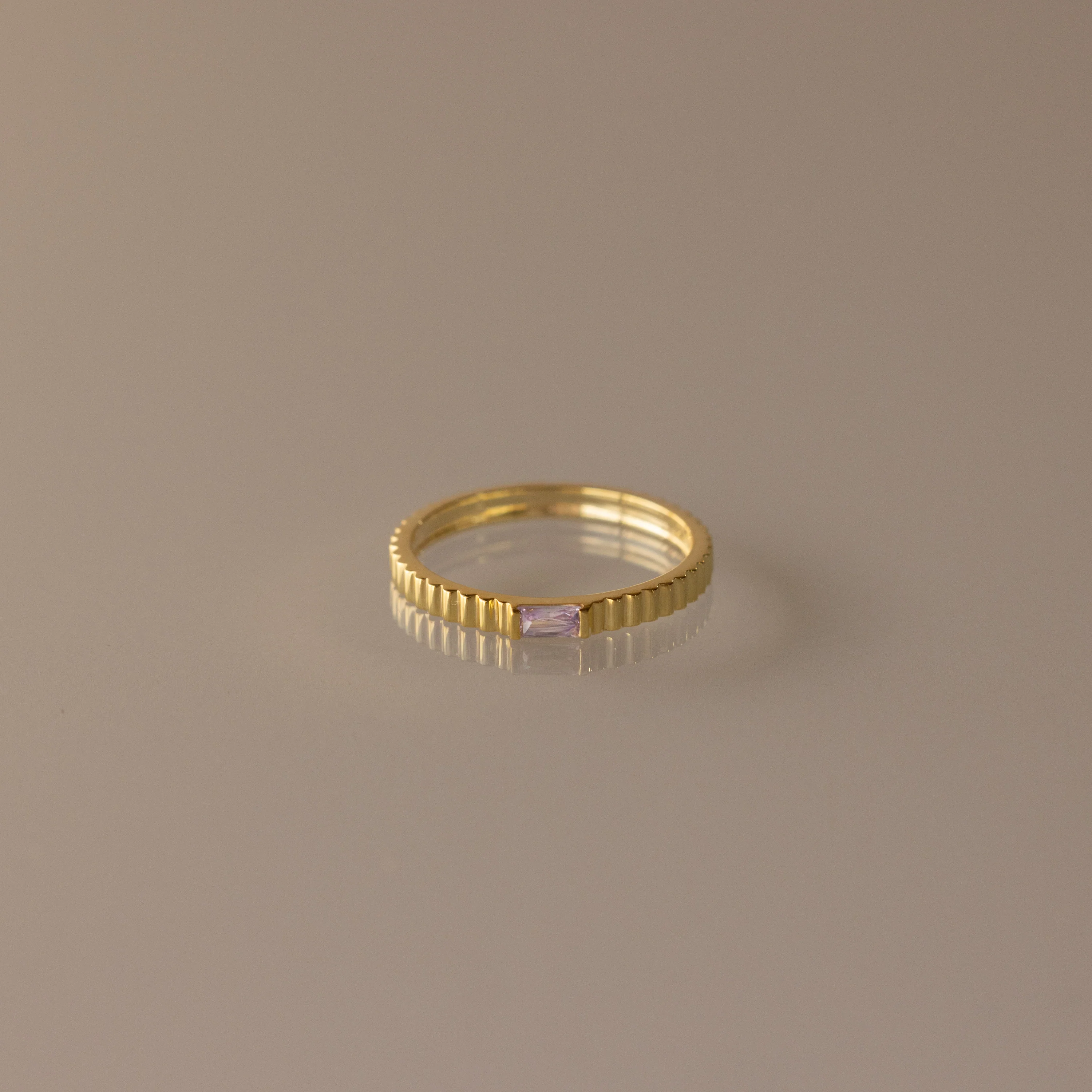 Dainty Ribbed Birthstone Ring