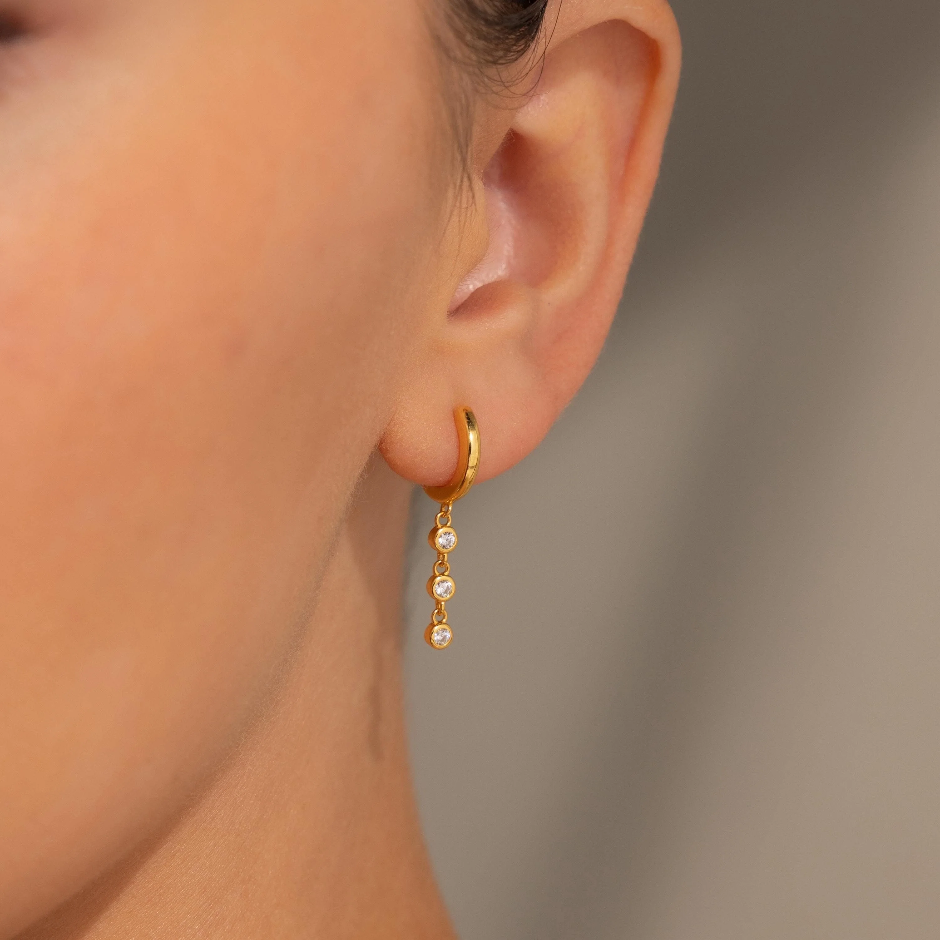 Dangling Diamond Chain Huggies - Image 2