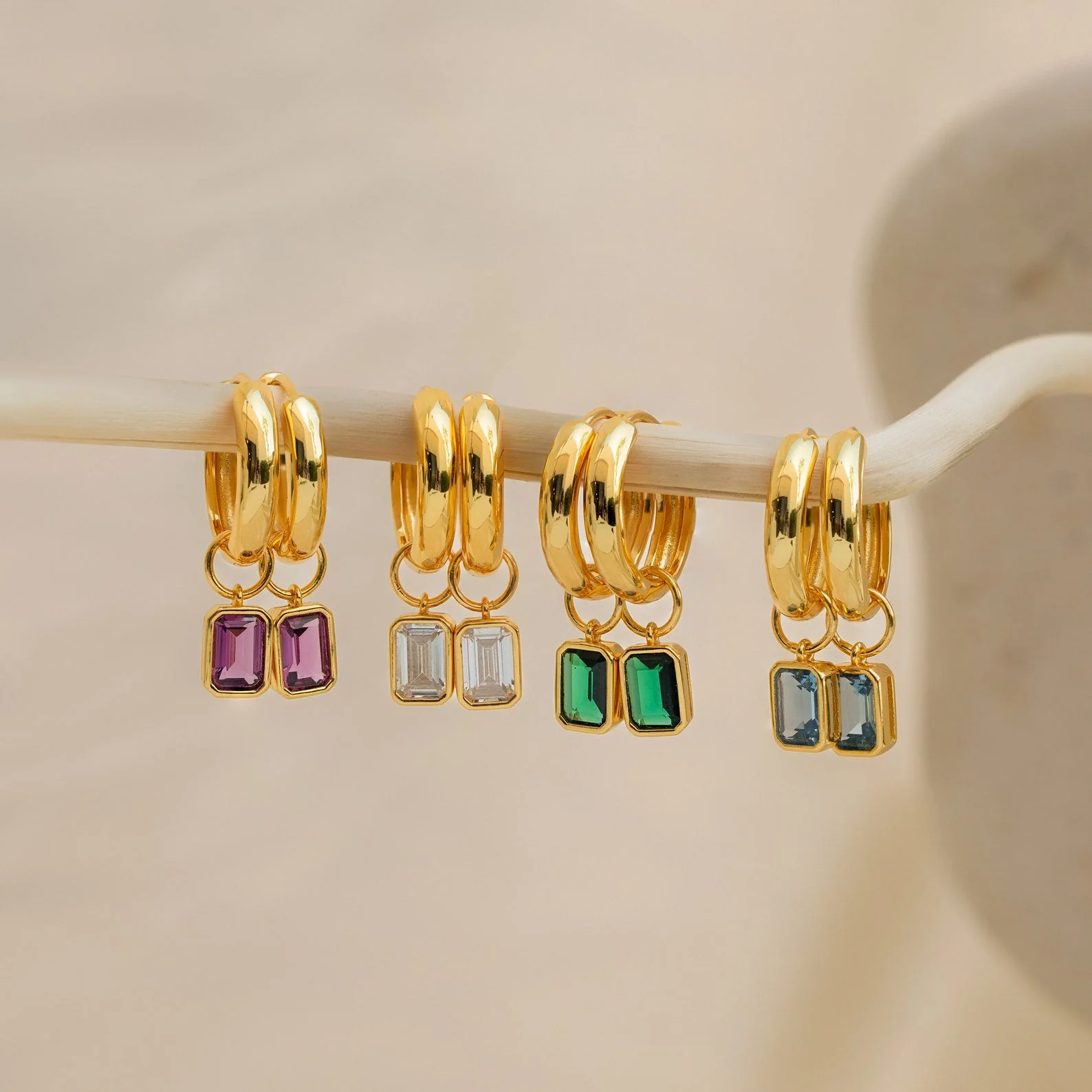 Dangling Emerald Birthstone Hoops - Image 8