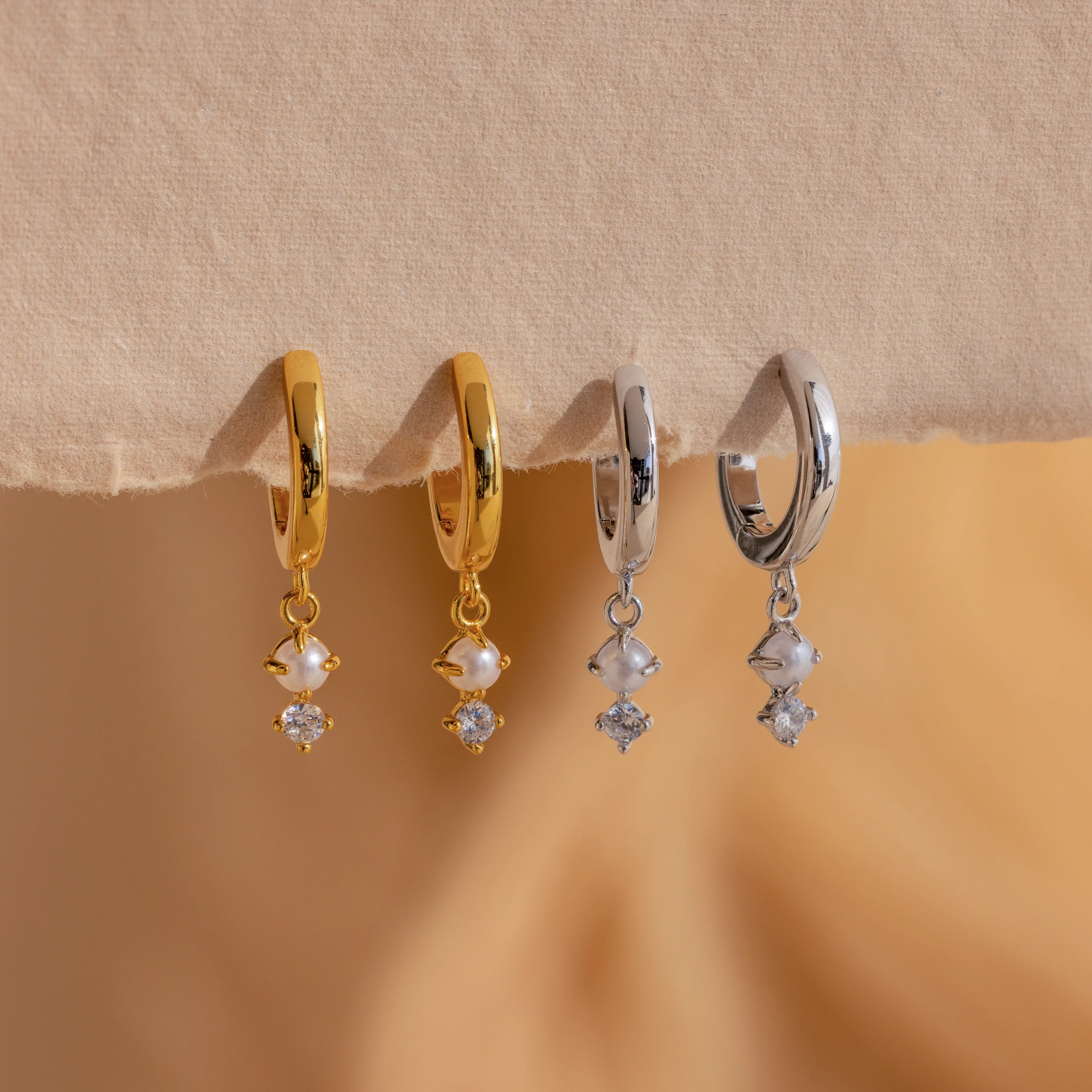 Dangling Pearl Diamond Huggies in 18K Gold - Image 5