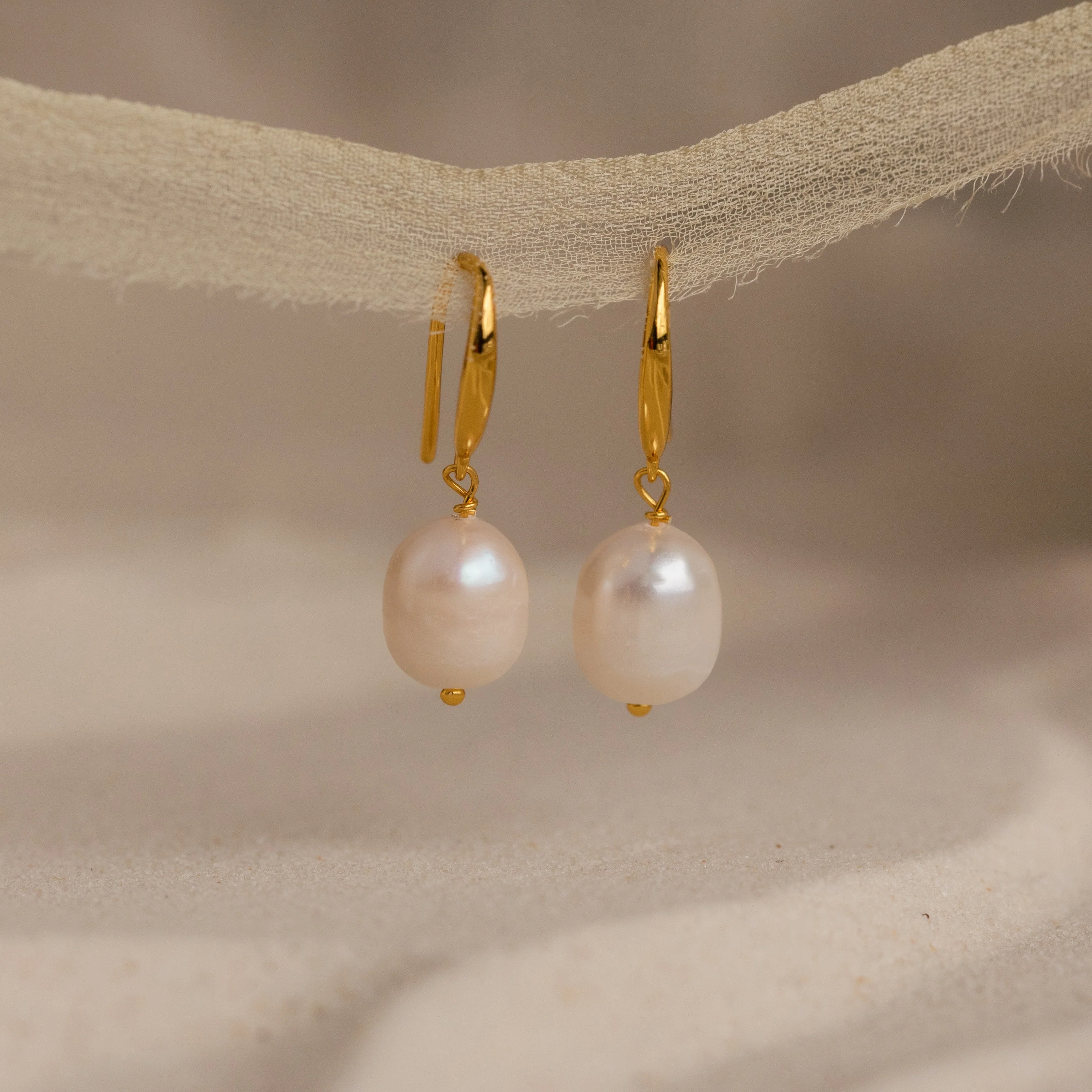 Dangling Pearl Drop Earrings in 18K Gold