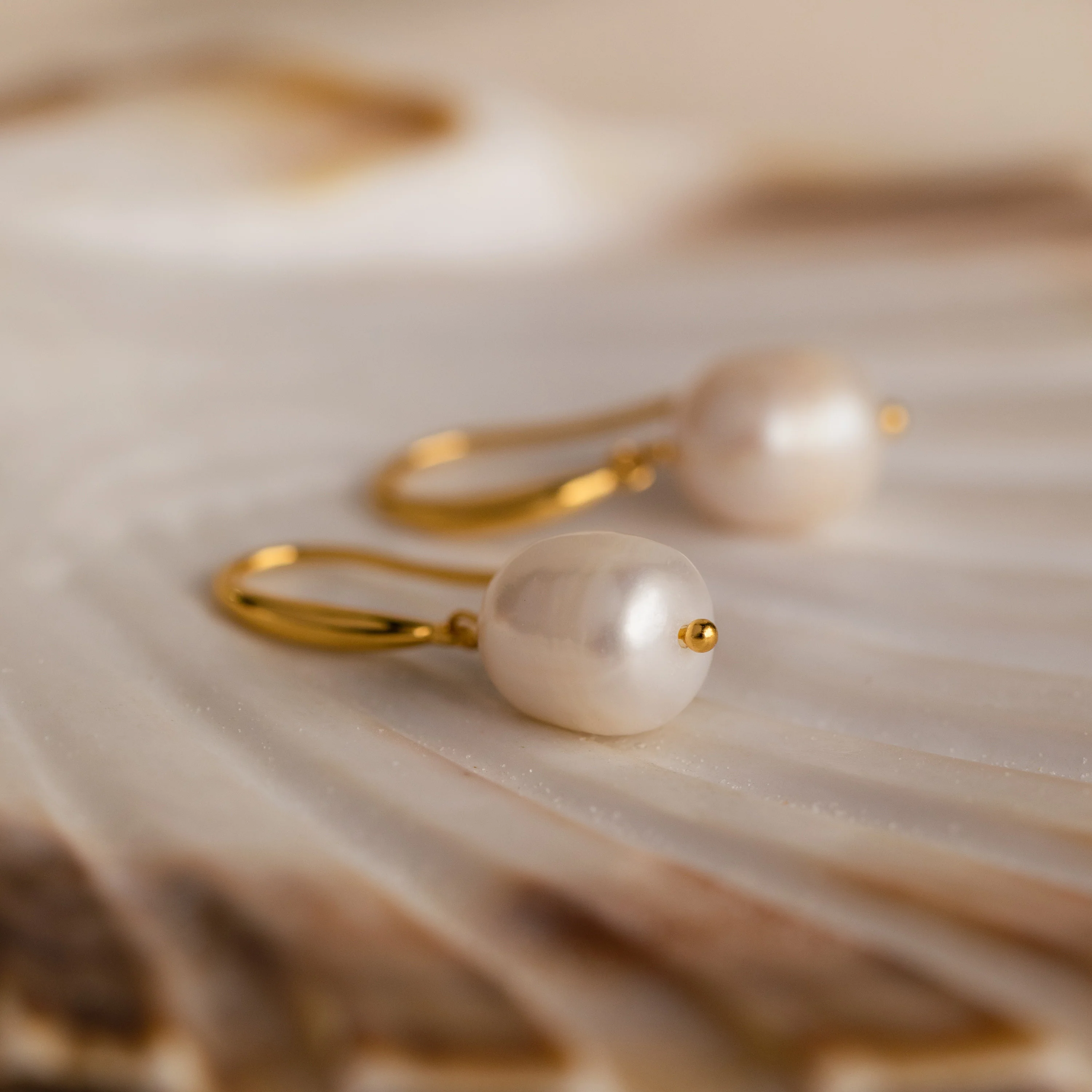 Dangling Pearl Drop Earrings in 18K Gold - Image 5
