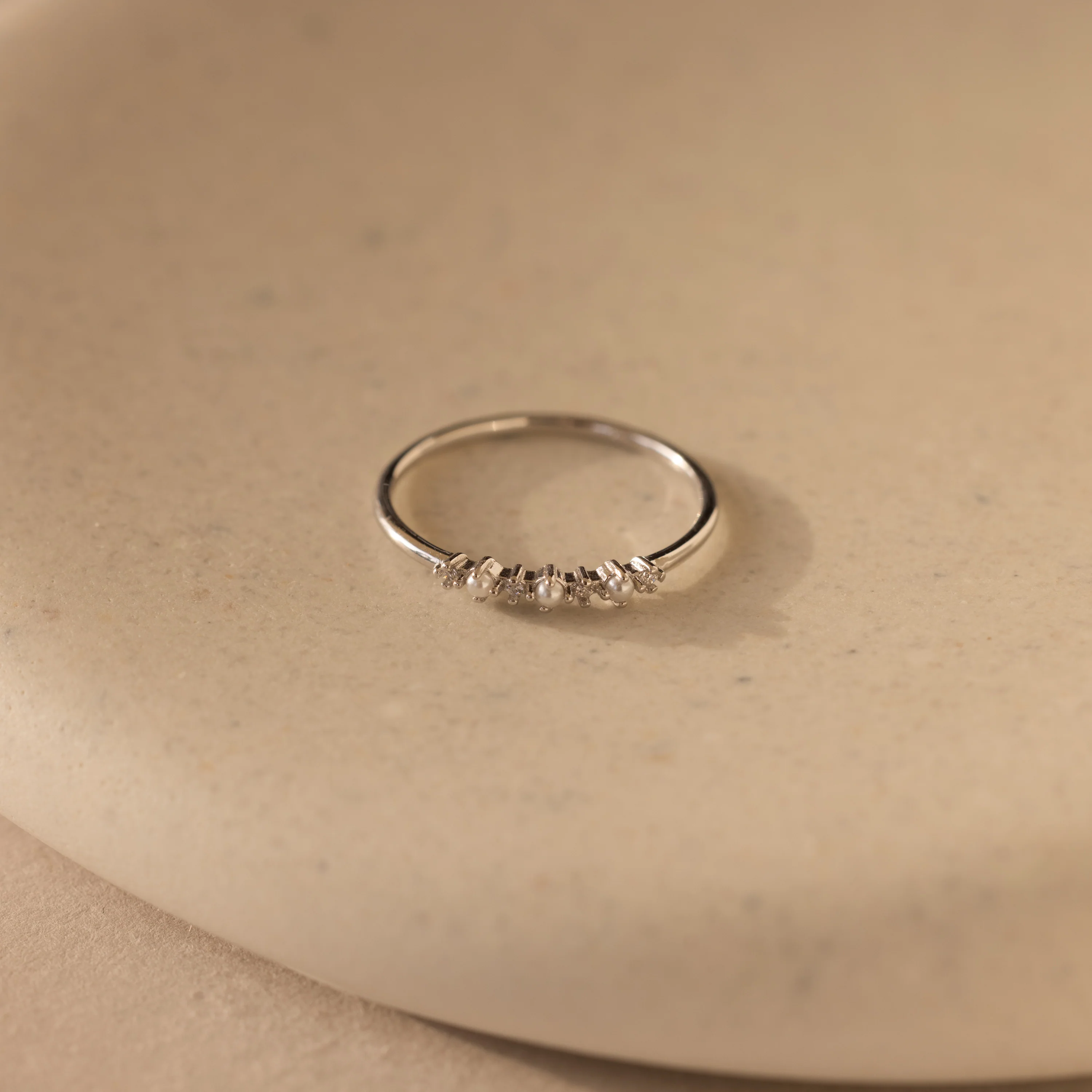 Delicate Pearl Diamond Ring - Image 2