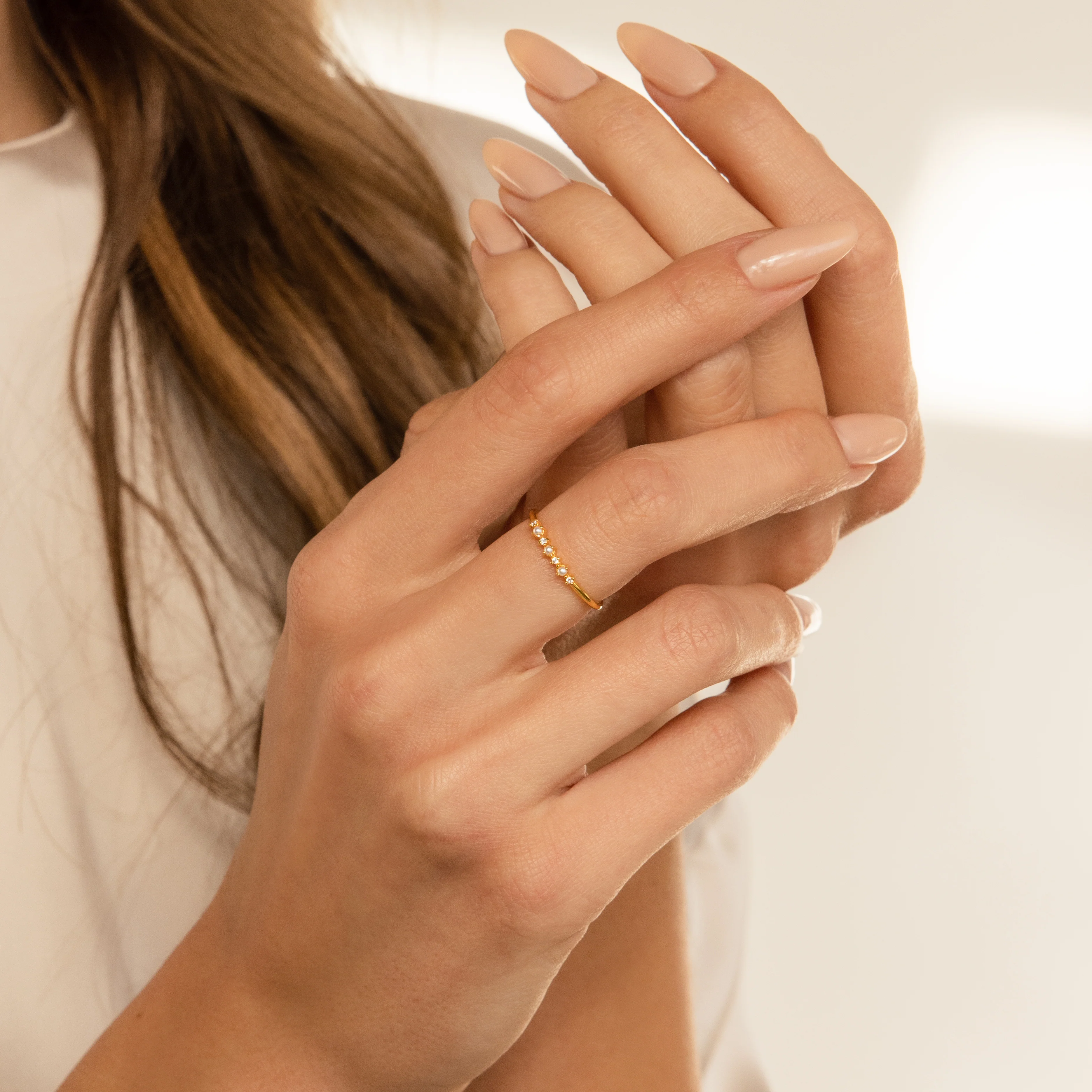 Delicate Pearl Diamond Ring - Image 3