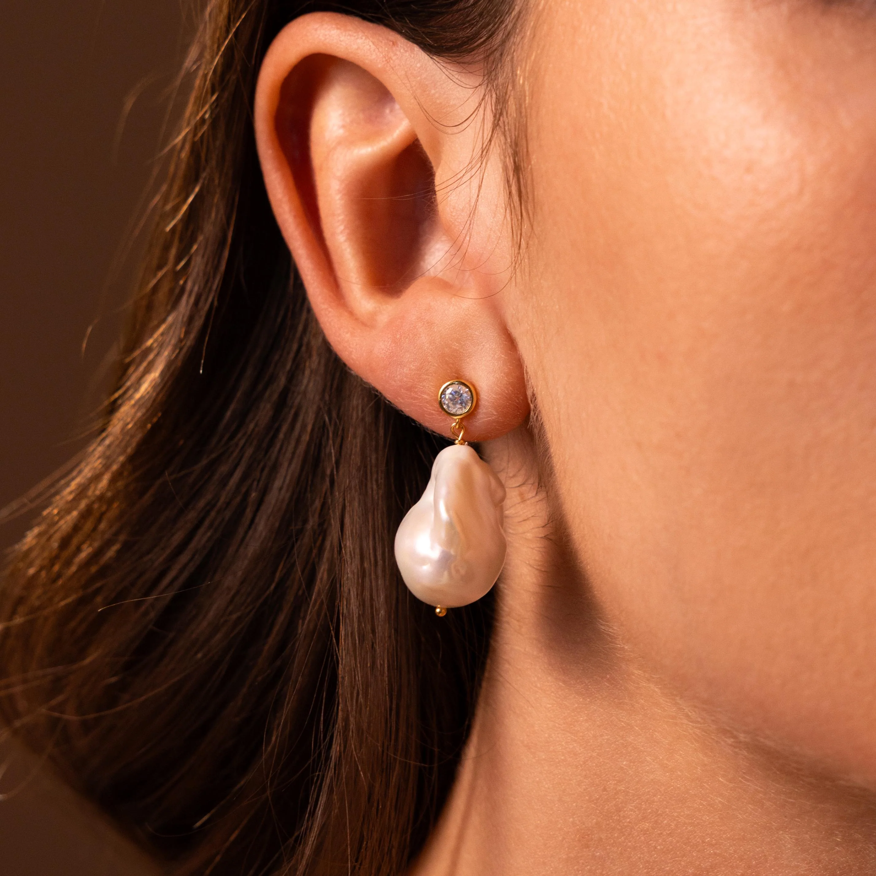 Diamond Baroque Pearl Studs - Image 3