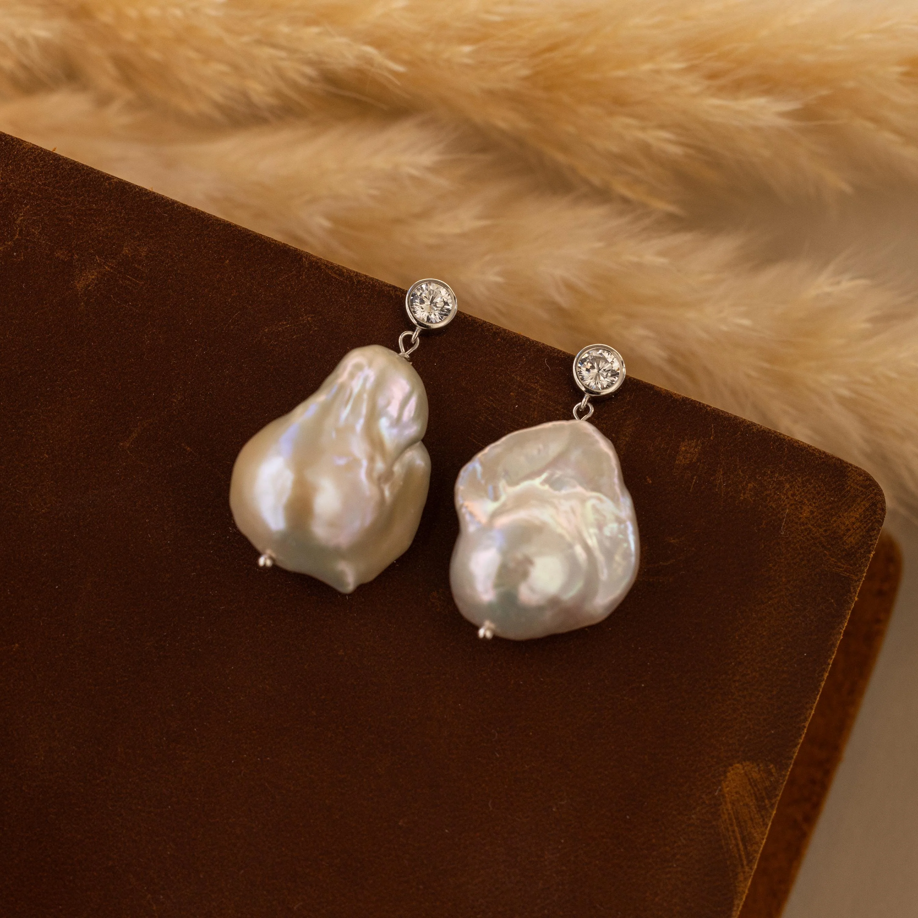 Diamond Baroque Pearl Studs - Image 4