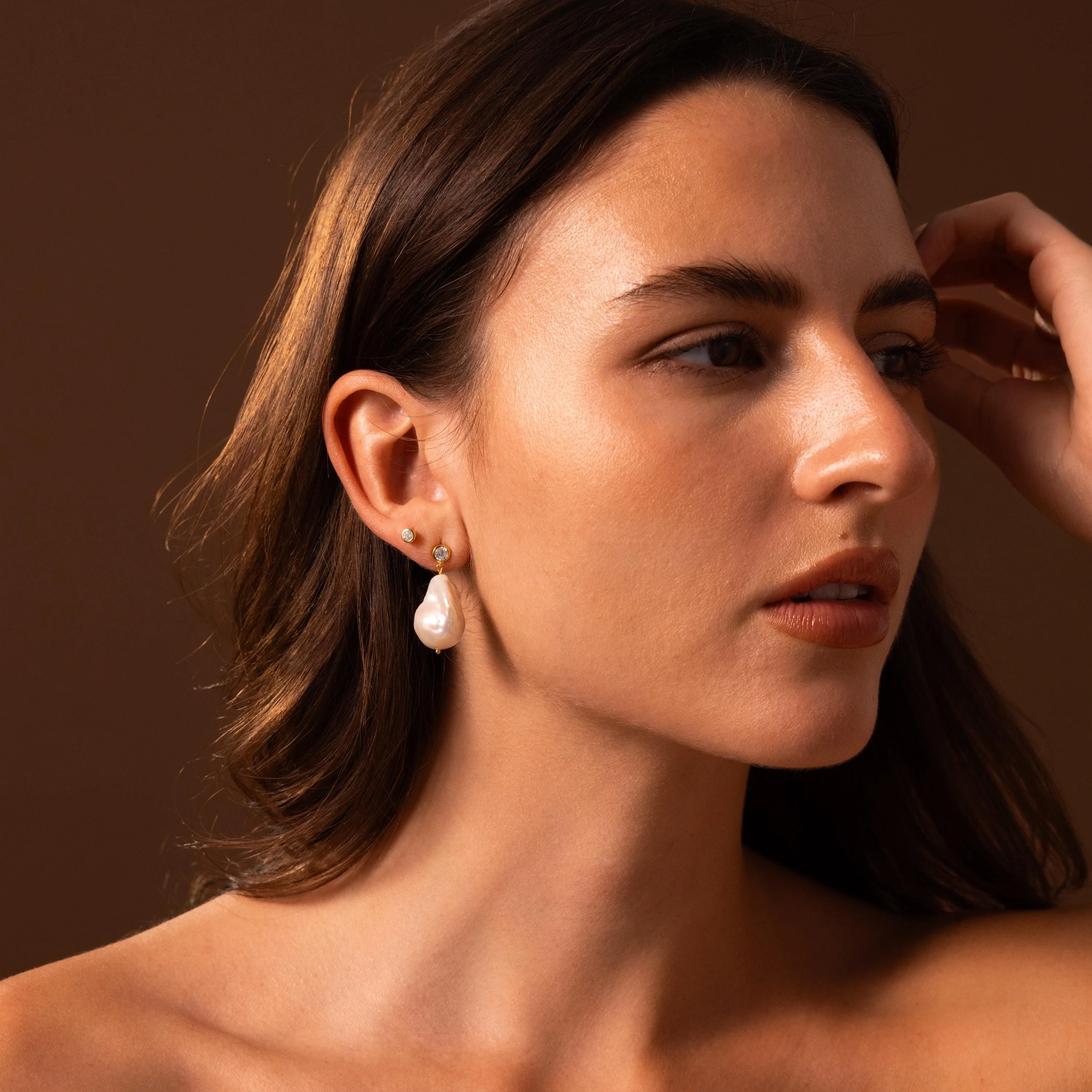 Diamond Baroque Pearl Studs - Image 9
